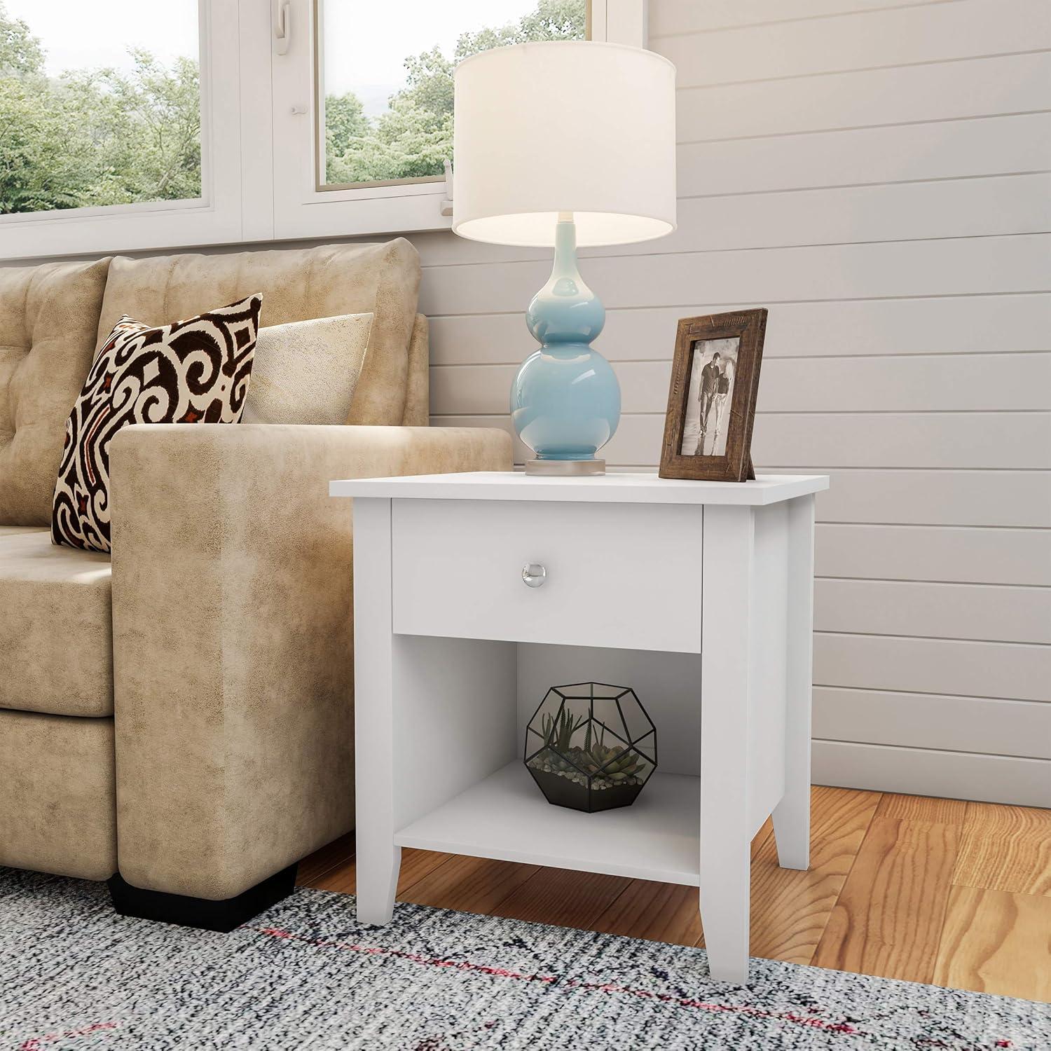 imageLavish Home End Tables Set of 2 Bedside Tables with Drawer and Storage Shelf Traditional Night Stands for Bedrooms or Living Room White