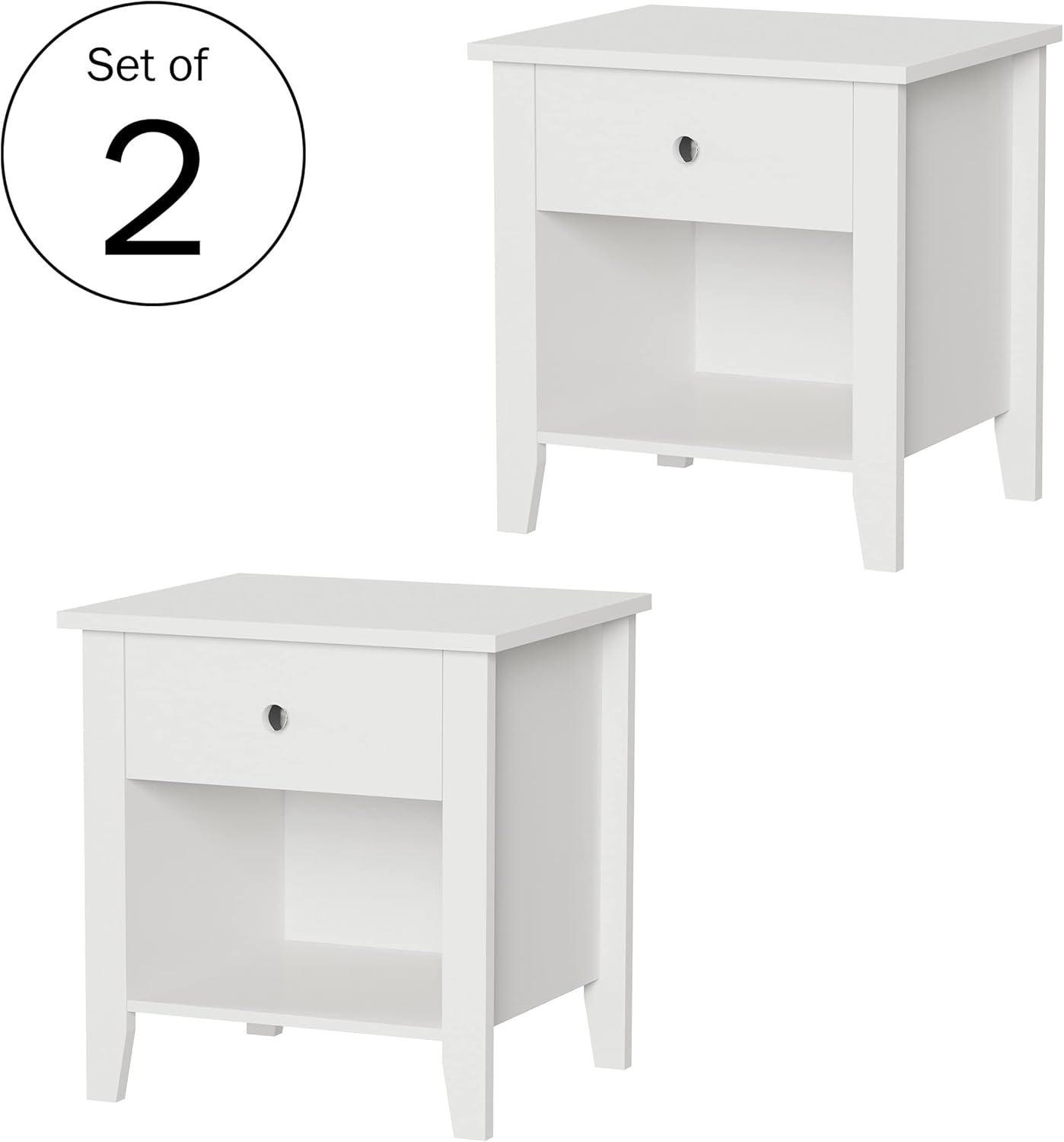 imageLavish Home End Tables Set of 2 Bedside Tables with Drawer and Storage Shelf Traditional Night Stands for Bedrooms or Living Room White