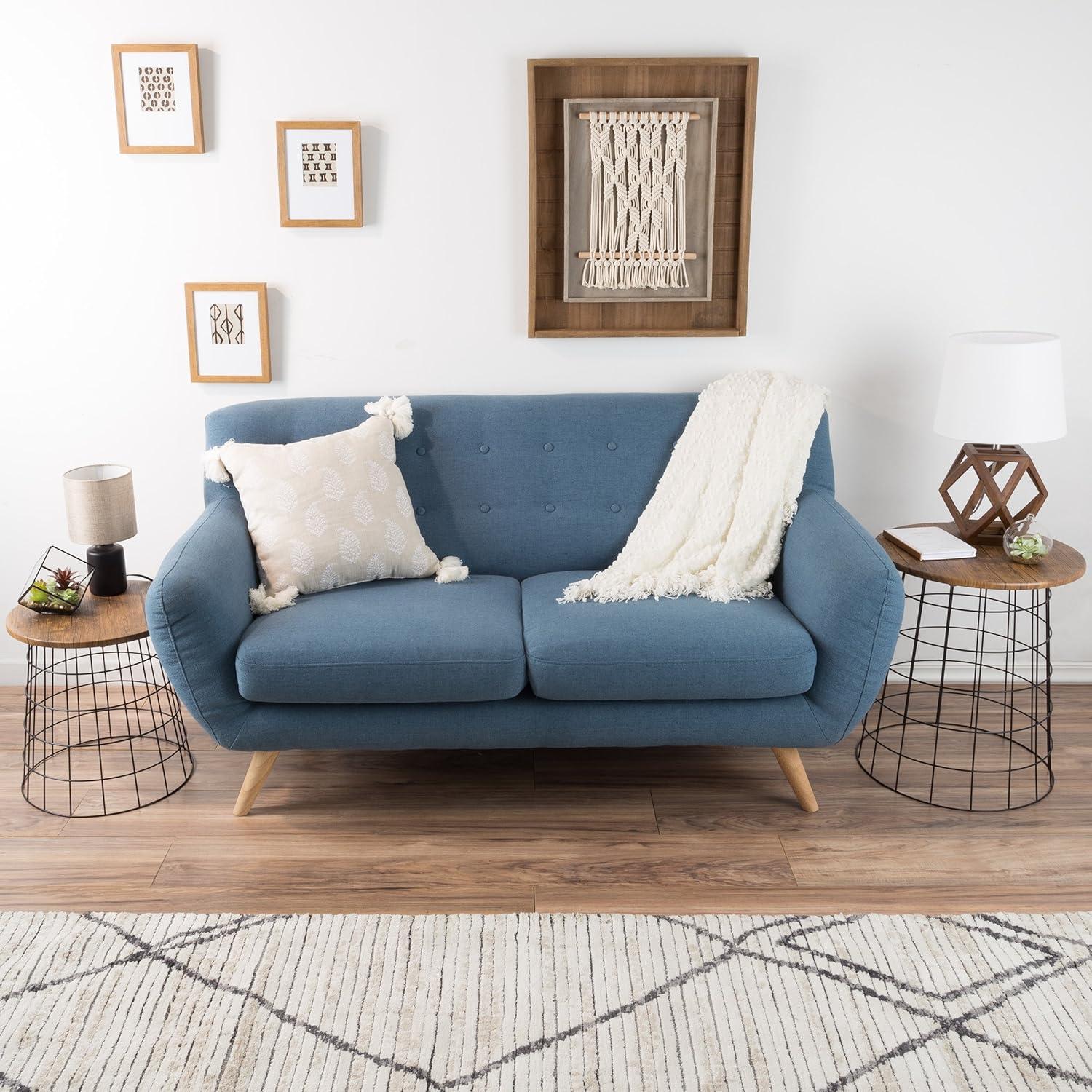 imageLavish Home End Tables Set of 2 Nesting Tables with Removable Wood Tops and Metal Basket Bases for Blanket Storage Round Side Pieces for Living Room Bedroom or Home Office BrownBlackRound Brown