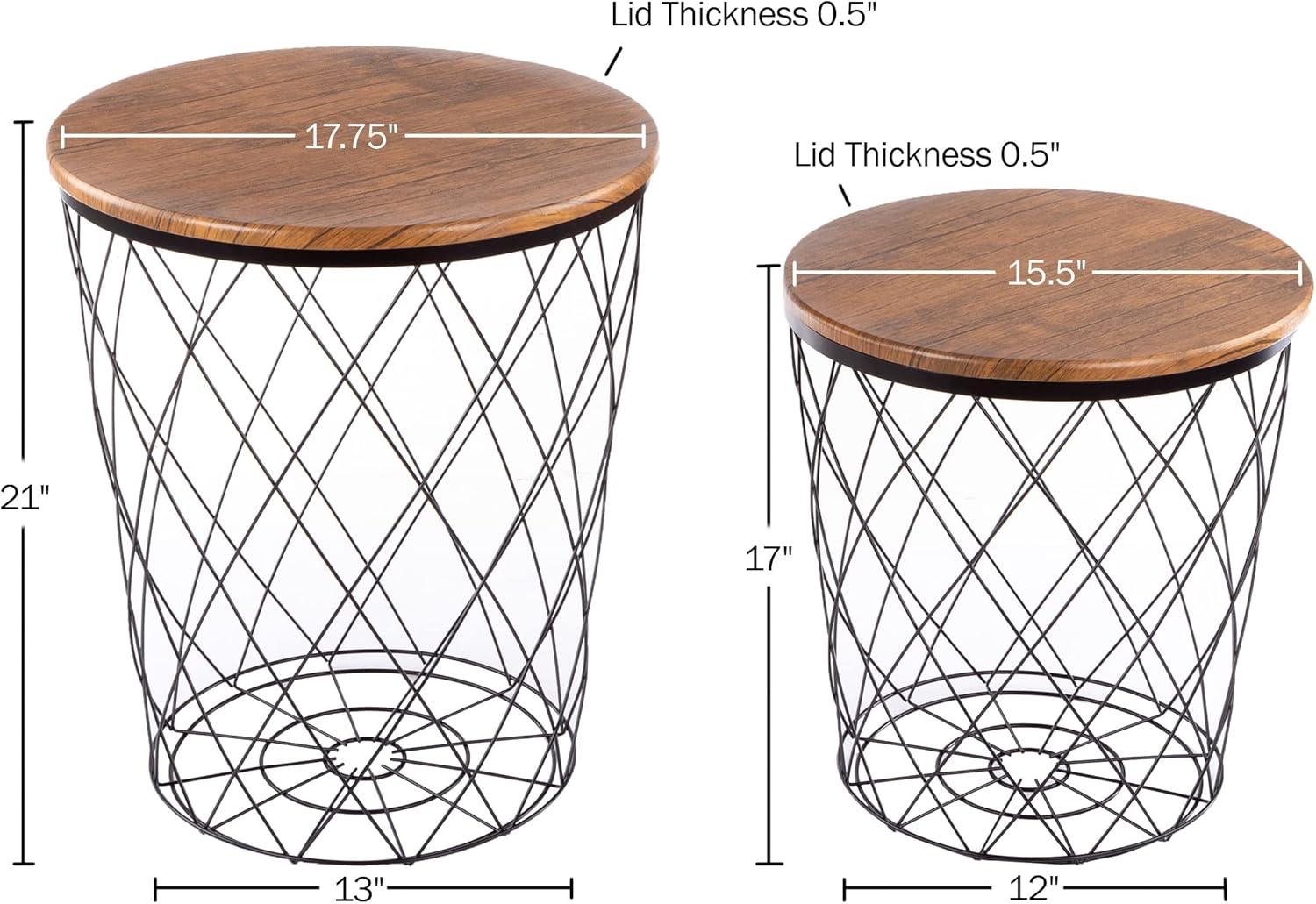 imageLavish Home End Tables Set of 2 Nesting Tables with Removable Wood Tops and Metal Basket Bases for Blanket Storage Round Side Pieces for Living Room Bedroom or Home Office BrownBlackBlack Diamond