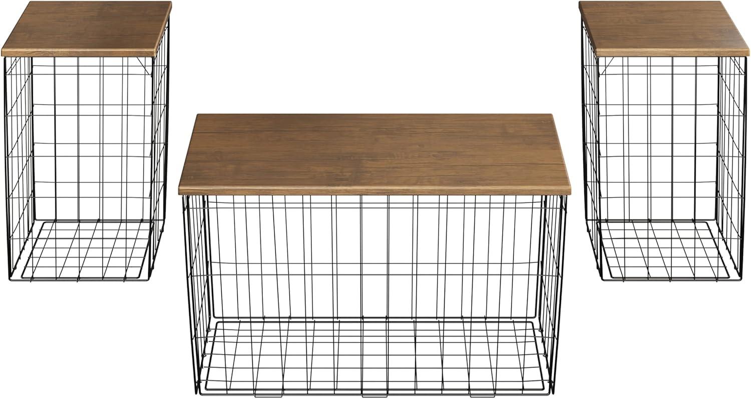 imageLavish Home End Tables Set of 2 Nesting Tables with Removable Wood Tops and Metal Basket Bases for Blanket Storage Round Side Pieces for Living Room Bedroom or Home Office BrownBlackBrown Square 3