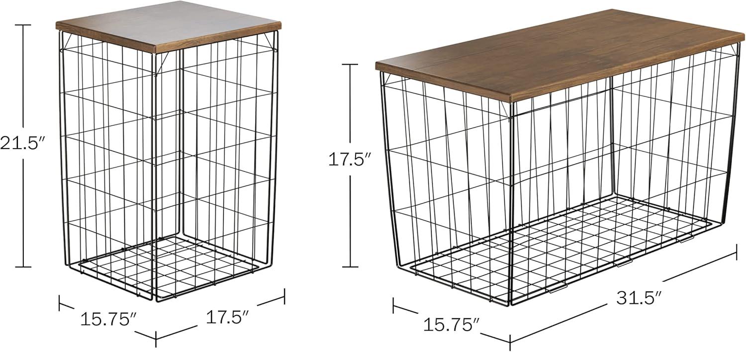 imageLavish Home End Tables Set of 2 Nesting Tables with Removable Wood Tops and Metal Basket Bases for Blanket Storage Round Side Pieces for Living Room Bedroom or Home Office BrownBlackBrown Square 3