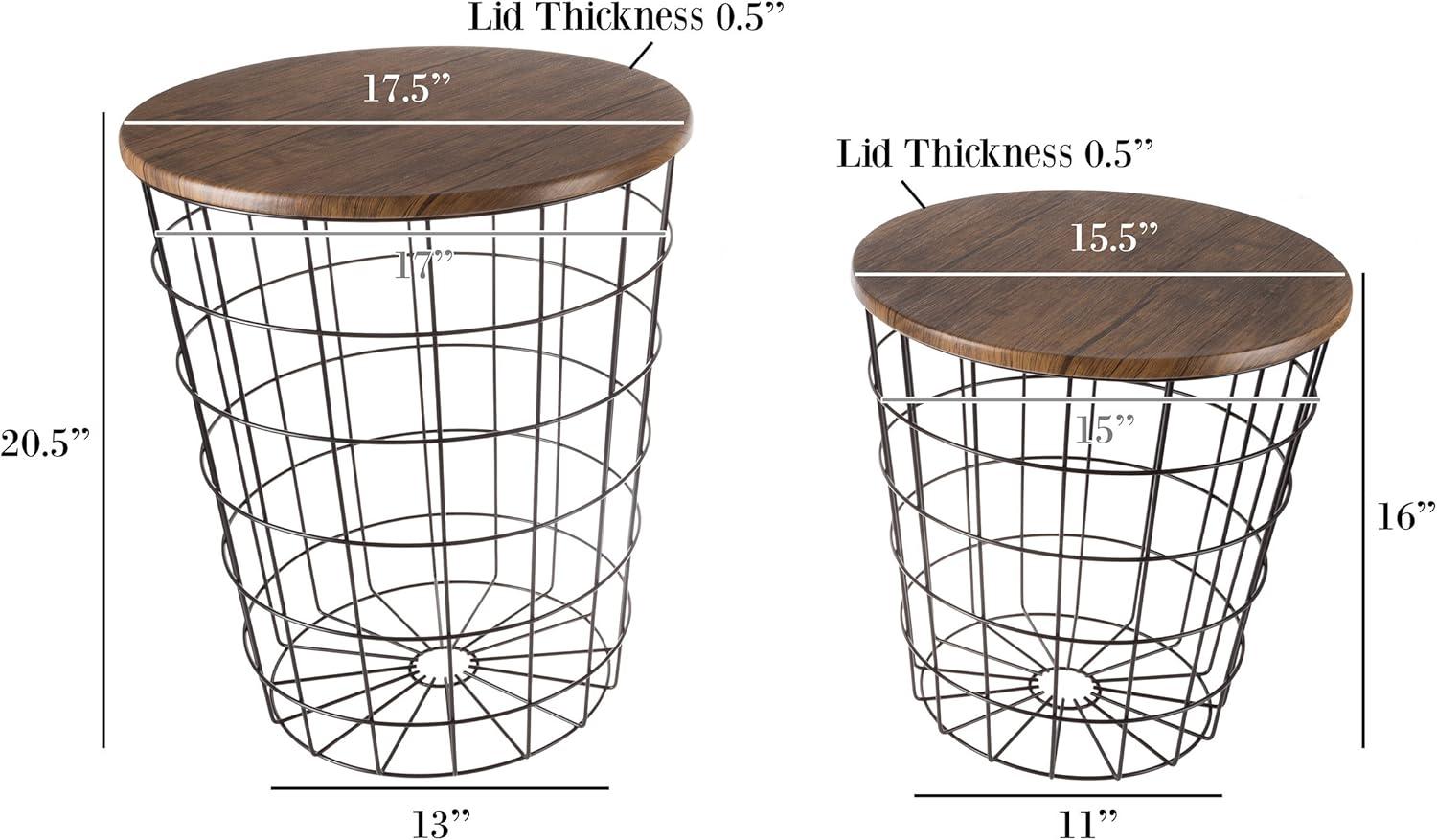 imageLavish Home End Tables Set of 2 Nesting Tables with Removable Wood Tops and Metal Basket Bases for Blanket Storage Round Side Pieces for Living Room Bedroom or Home Office BrownBlackRound Brown
