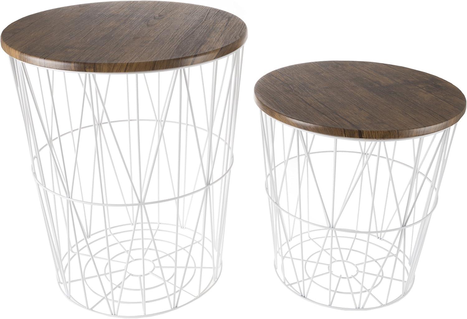 imageLavish Home End Tables Set of 2 Nesting Tables with Removable Wood Tops and Metal Basket Bases for Blanket Storage Round Side Pieces for Living Room Bedroom or Home Office BrownBlackWhite Diamond