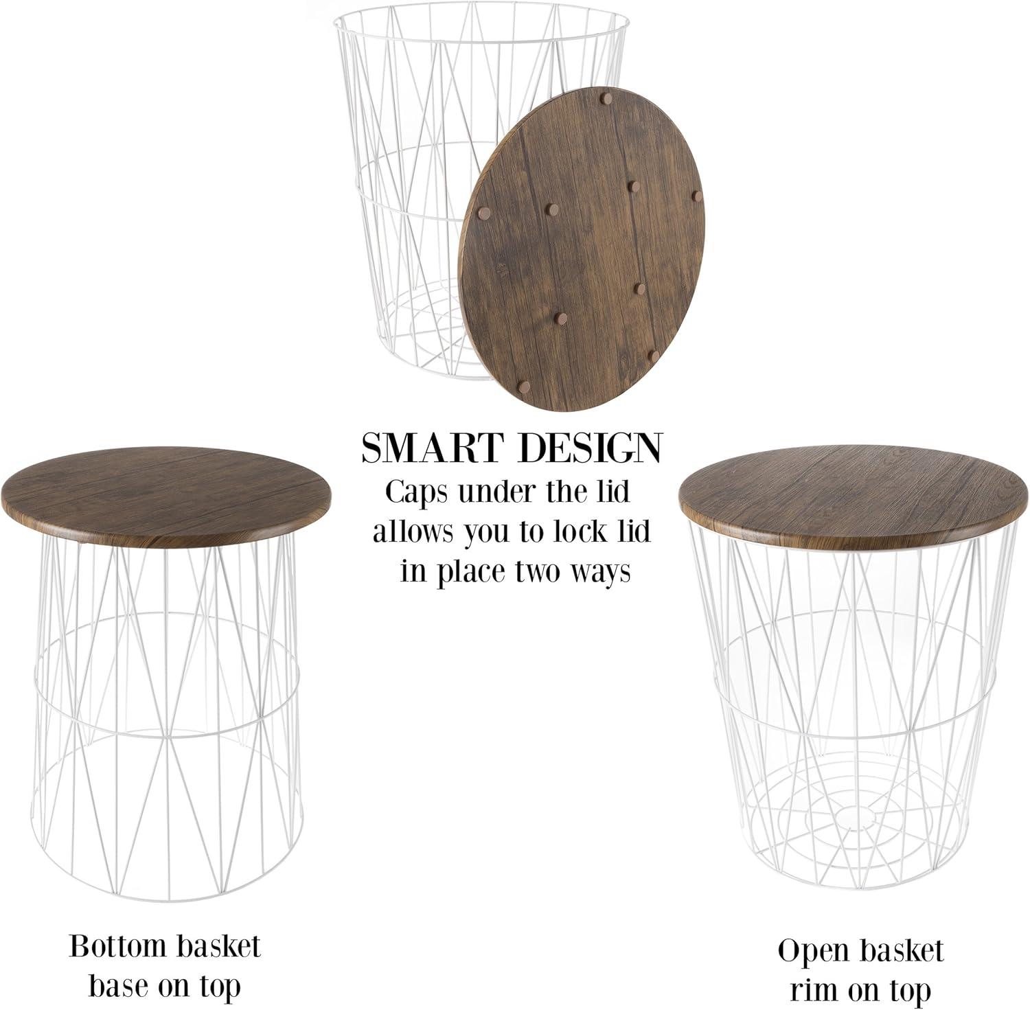 imageLavish Home End Tables Set of 2 Nesting Tables with Removable Wood Tops and Metal Basket Bases for Blanket Storage Round Side Pieces for Living Room Bedroom or Home Office BrownBlackWhite Diamond