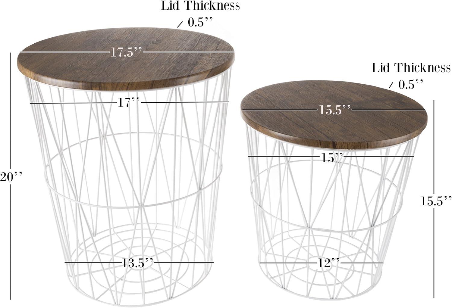 imageLavish Home End Tables Set of 2 Nesting Tables with Removable Wood Tops and Metal Basket Bases for Blanket Storage Round Side Pieces for Living Room Bedroom or Home Office BrownBlackWhite Diamond