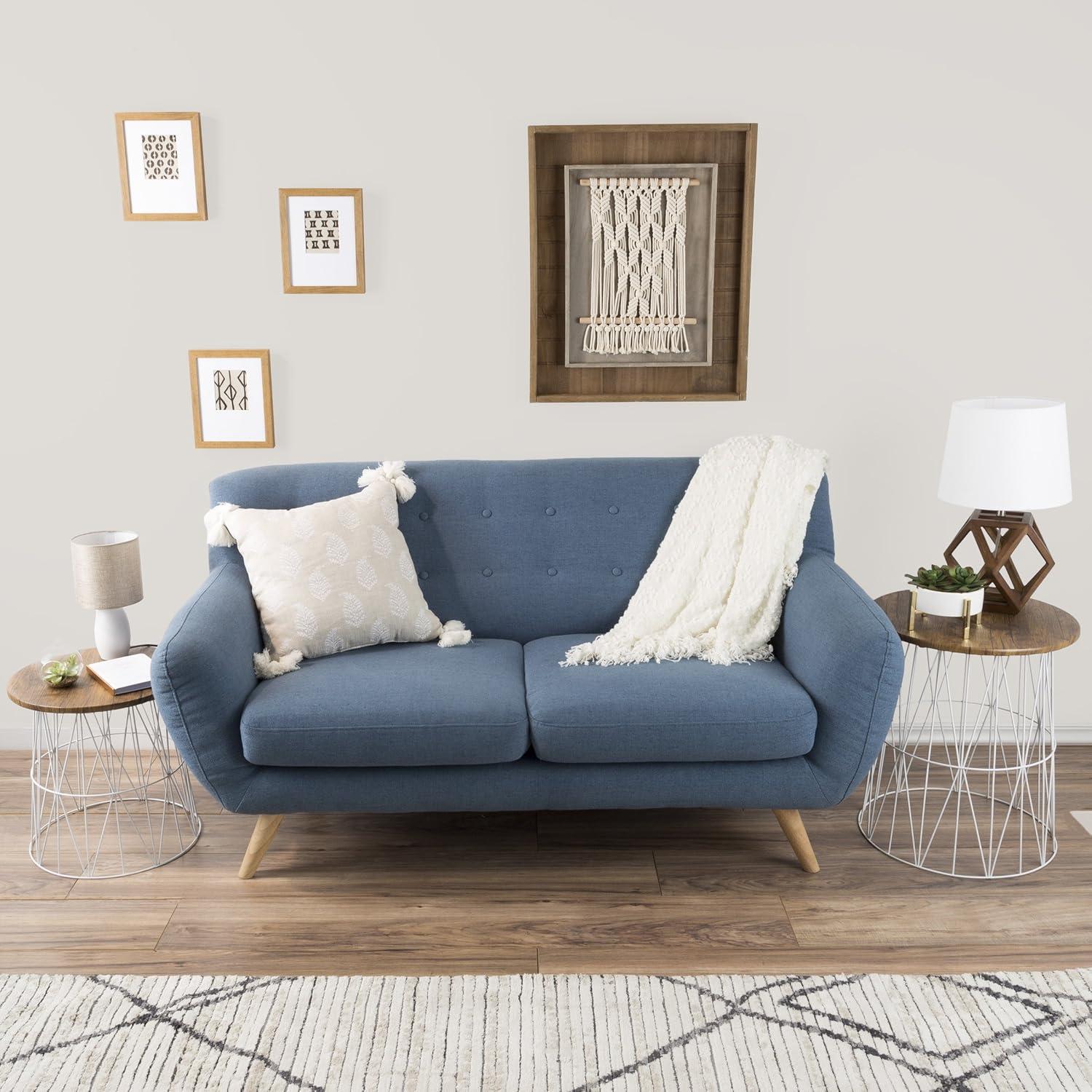 imageLavish Home End Tables Set of 2 Nesting Tables with Removable Wood Tops and Metal Basket Bases for Blanket Storage Round Side Pieces for Living Room Bedroom or Home Office BrownBlackWhite Diamond