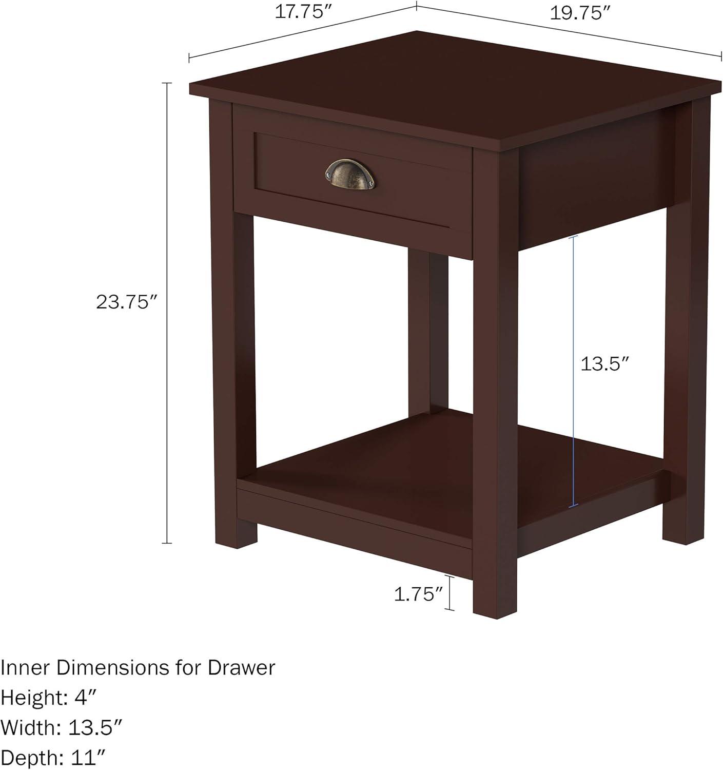 imageLavish Home End Tables with Drawer Set of 2 Sofa or Bedside Tables with Storage Shelf Shaker Style Wooden Nightstand or Side Table Pair BrownUmber Brown