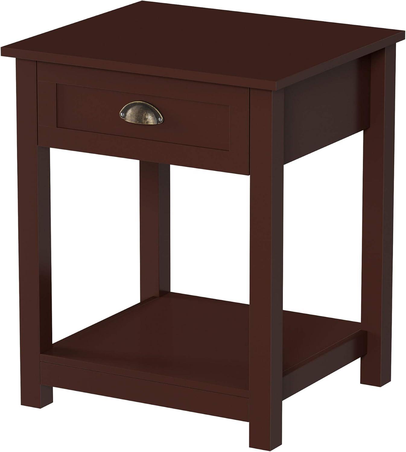 imageLavish Home End Tables with Drawer Set of 2 Sofa or Bedside Tables with Storage Shelf Shaker Style Wooden Nightstand or Side Table Pair BrownUmber Brown