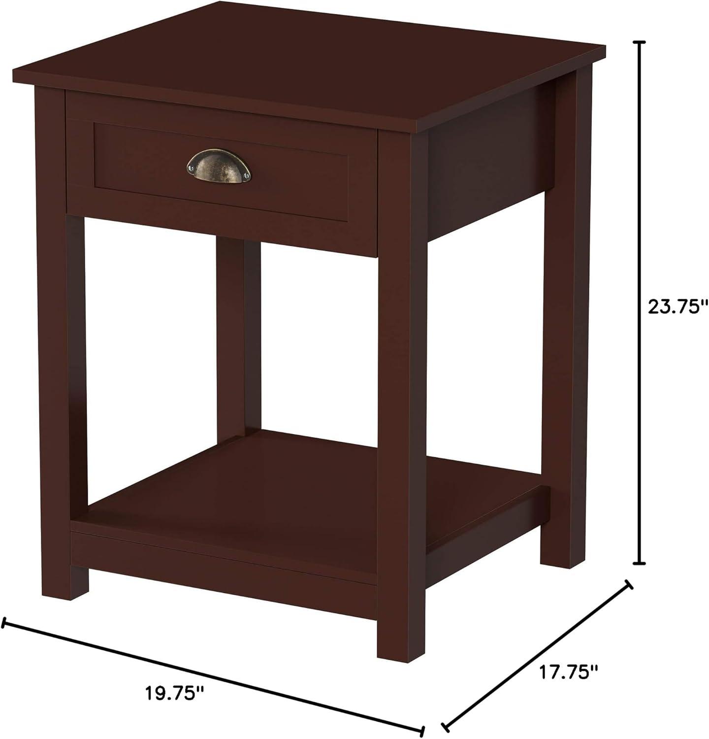 imageLavish Home End Tables with Drawer Set of 2 Sofa or Bedside Tables with Storage Shelf Shaker Style Wooden Nightstand or Side Table Pair BrownUmber Brown Set of 2