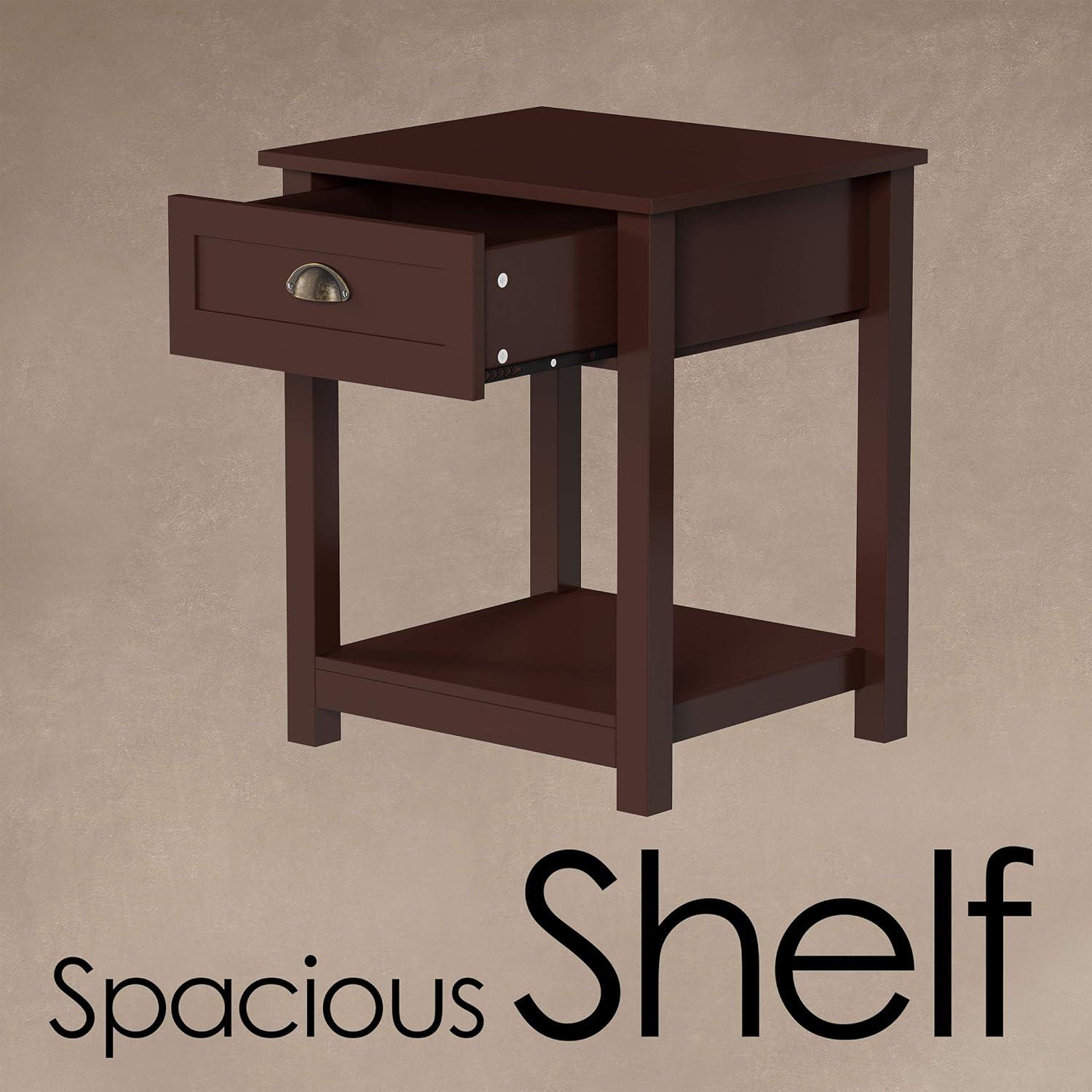 imageLavish Home End Tables with Drawer Set of 2 Sofa or Bedside Tables with Storage Shelf Shaker Style Wooden Nightstand or Side Table Pair BrownUmber Brown