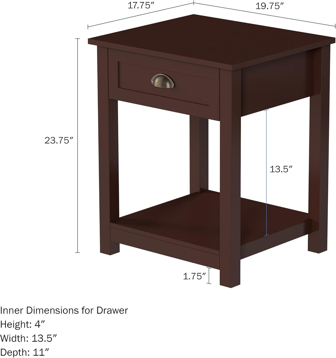 imageLavish Home End Tables with Drawer Set of 2 Sofa or Bedside Tables with Storage Shelf Shaker Style Wooden Nightstand or Side Table Pair BrownUmber Brown Set of 2