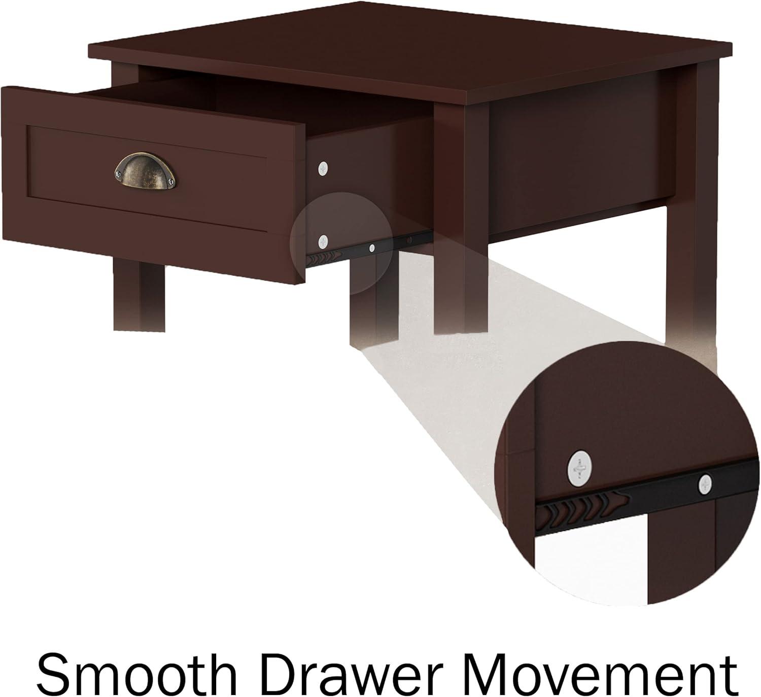 imageLavish Home End Tables with Drawer Set of 2 Sofa or Bedside Tables with Storage Shelf Shaker Style Wooden Nightstand or Side Table Pair BrownUmber Brown Set of 2