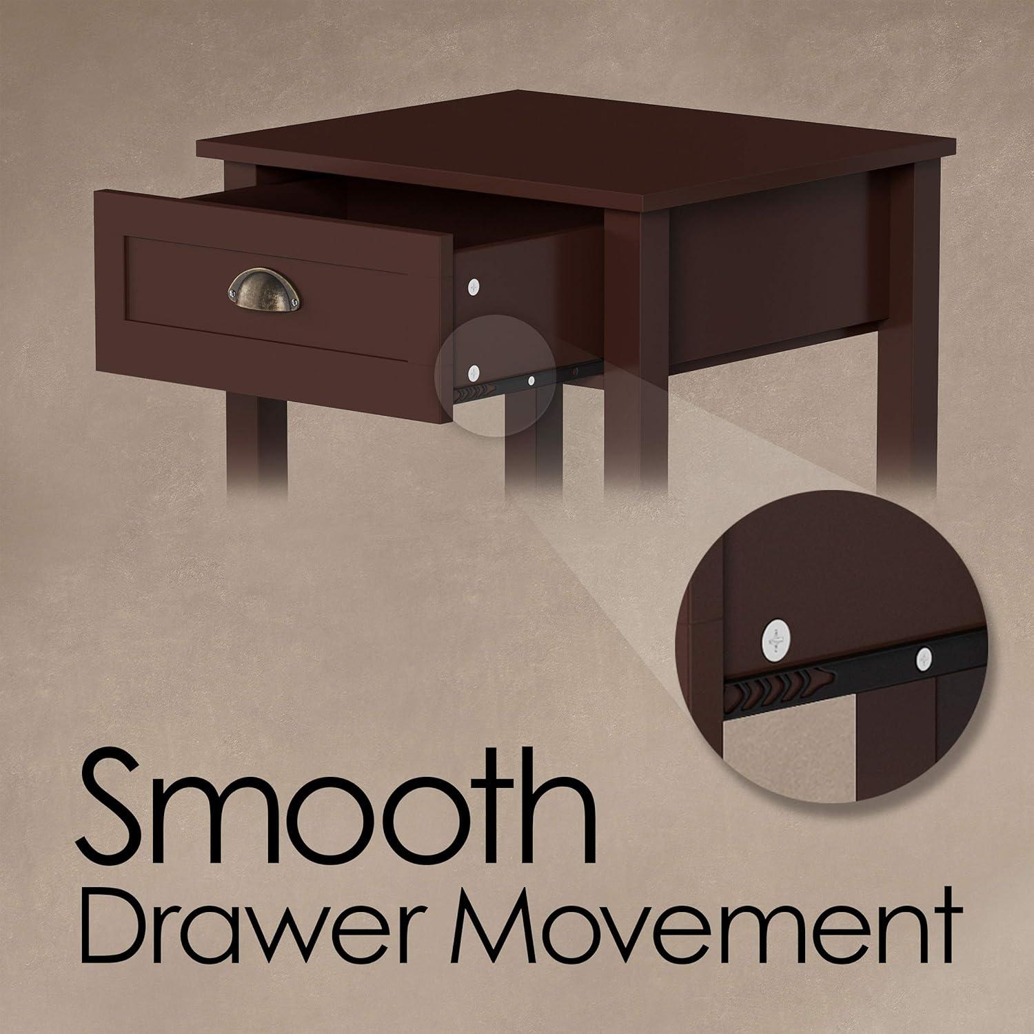 imageLavish Home End Tables with Drawer Set of 2 Sofa or Bedside Tables with Storage Shelf Shaker Style Wooden Nightstand or Side Table Pair BrownUmber Brown