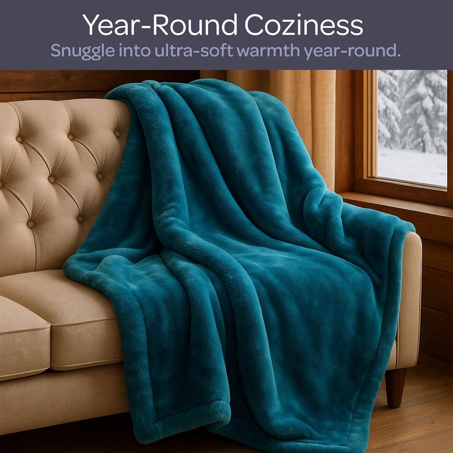 imageLavish Home Faux Fur Throw Blanket Oversized 91x81 MachineWashable Bedding MinkStyle 78lb Heavy Blanket for Bed or Sofa Aqua