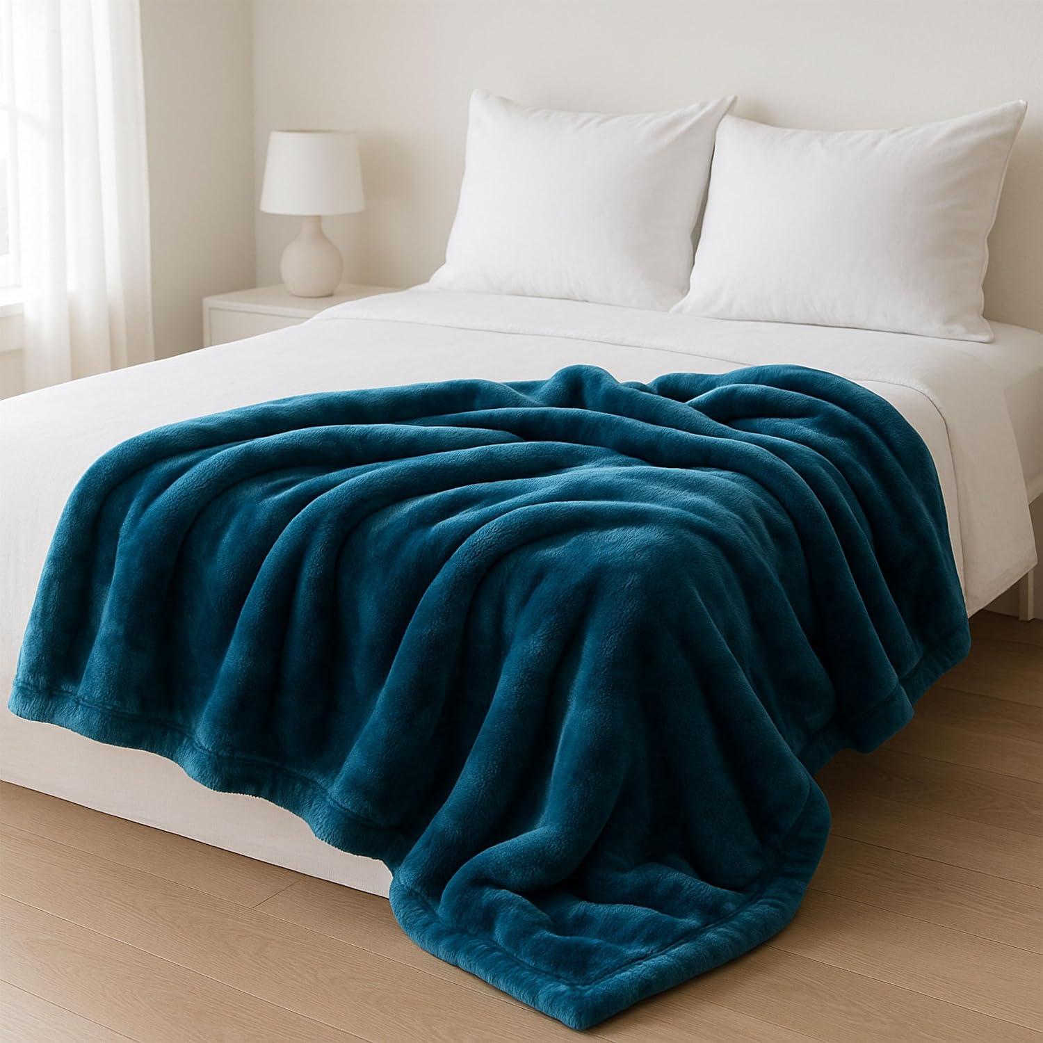 imageLavish Home Faux Fur Throw Blanket Oversized 91x81 MachineWashable Bedding MinkStyle 78lb Heavy Blanket for Bed or Sofa AquaAqua