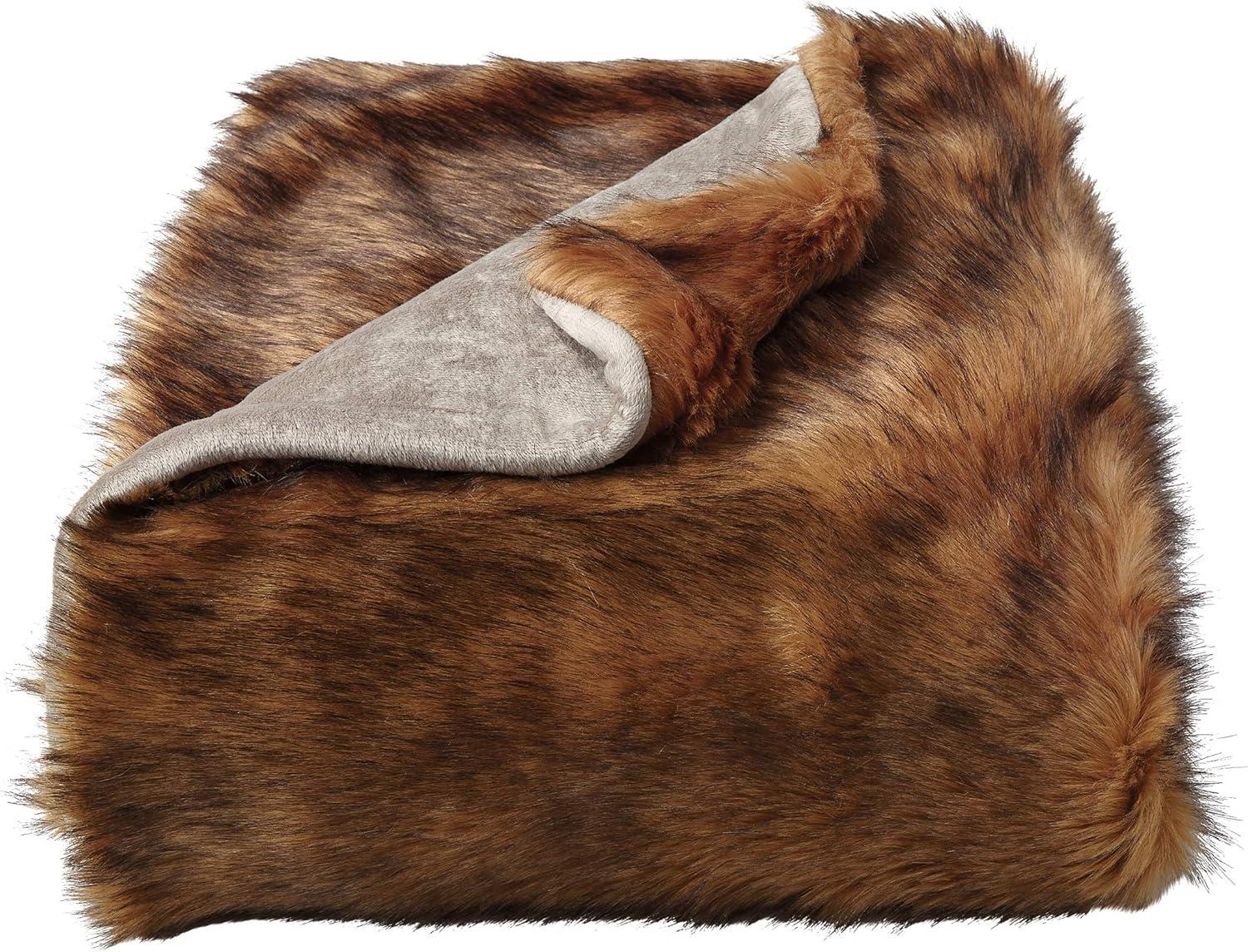 imageLavish Home Faux Long Pile Rabbit Fur Throw Blanket with Sherpa Back Luxurious Soft Hypoallergenic for Couch Bed Dcor 60x70 in WhiteCaramel Brown