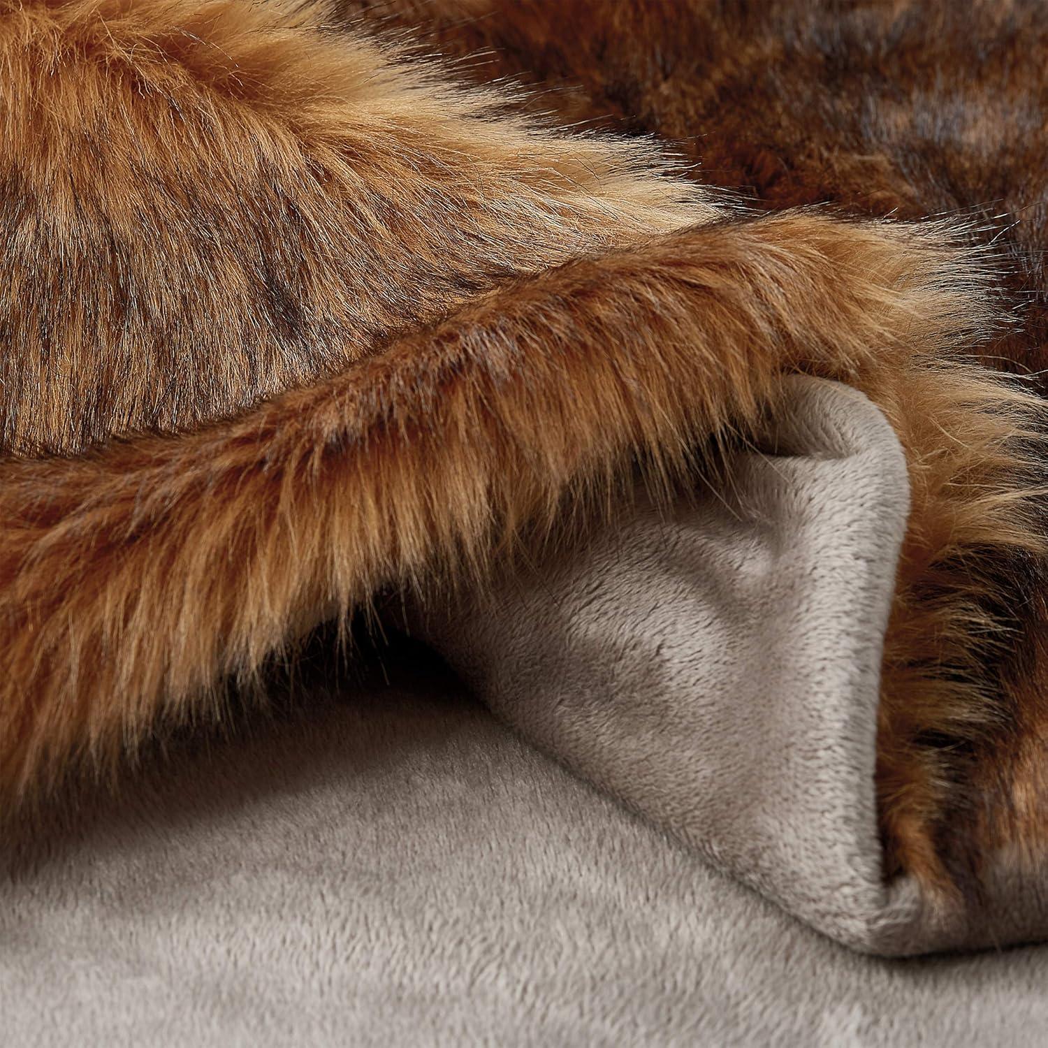 imageLavish Home Faux Long Pile Rabbit Fur Throw Blanket with Sherpa Back Luxurious Soft Hypoallergenic for Couch Bed Dcor 60x70 in WhiteCaramel Brown