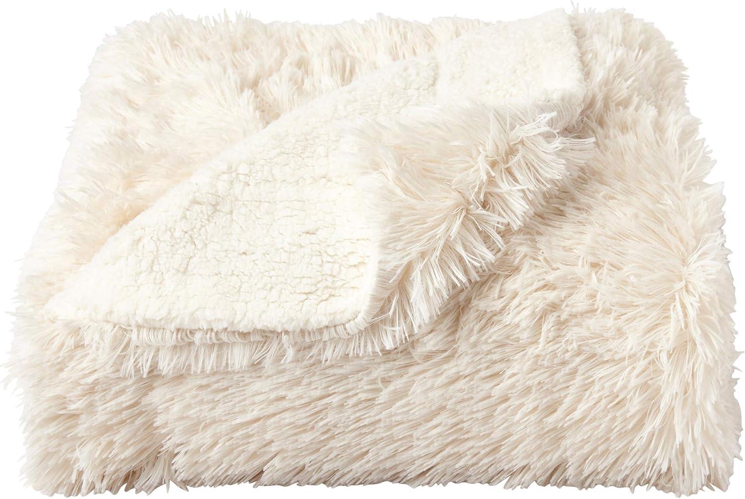 imageLavish Home Faux Long Pile Rabbit Fur Throw Blanket with Sherpa Back Luxurious Soft Hypoallergenic for Couch Bed Dcor 60x70 in WhiteWhite