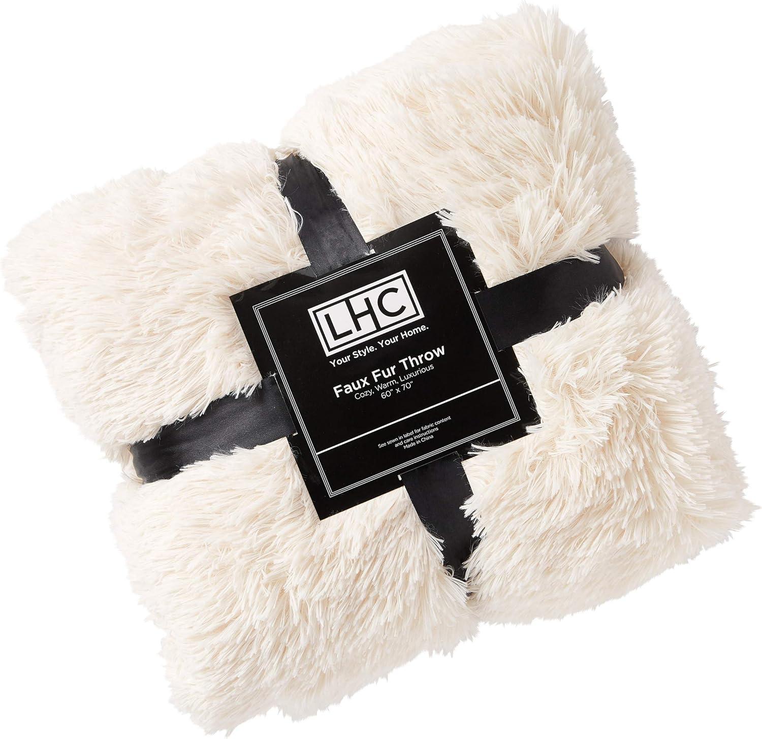 imageLavish Home Faux Long Pile Rabbit Fur Throw Blanket with Sherpa Back Luxurious Soft Hypoallergenic for Couch Bed Dcor 60x70 in WhiteWhite