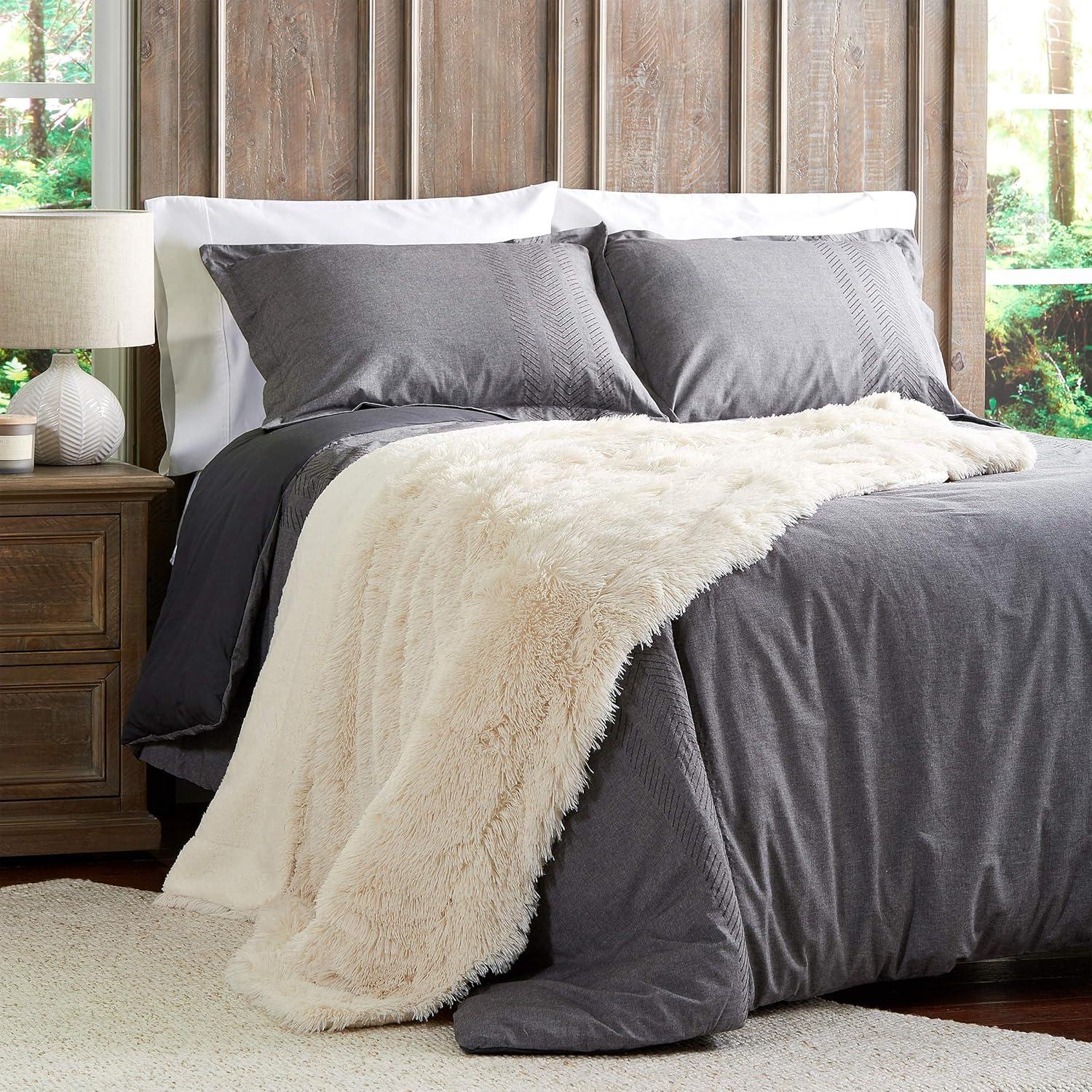 imageLavish Home Faux Long Pile Rabbit Fur Throw Blanket with Sherpa Back Luxurious Soft Hypoallergenic for Couch Bed Dcor 60x70 in WhiteWhite