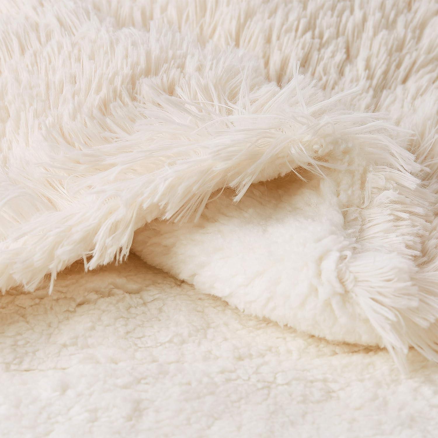 imageLavish Home Faux Long Pile Rabbit Fur Throw Blanket with Sherpa Back Luxurious Soft Hypoallergenic for Couch Bed Dcor 60x70 in WhiteWhite