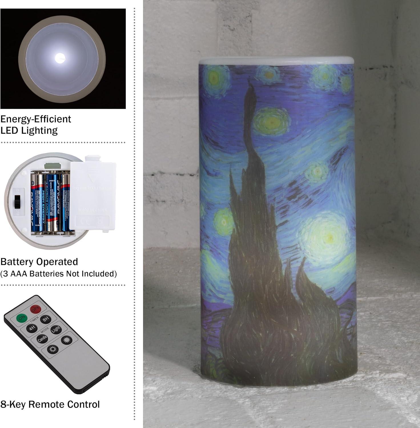 imageLavish Home Flameless Candles Van Gogh Starry Night Battery Operated Candles with Remote and Flickering Light for Home Dcor