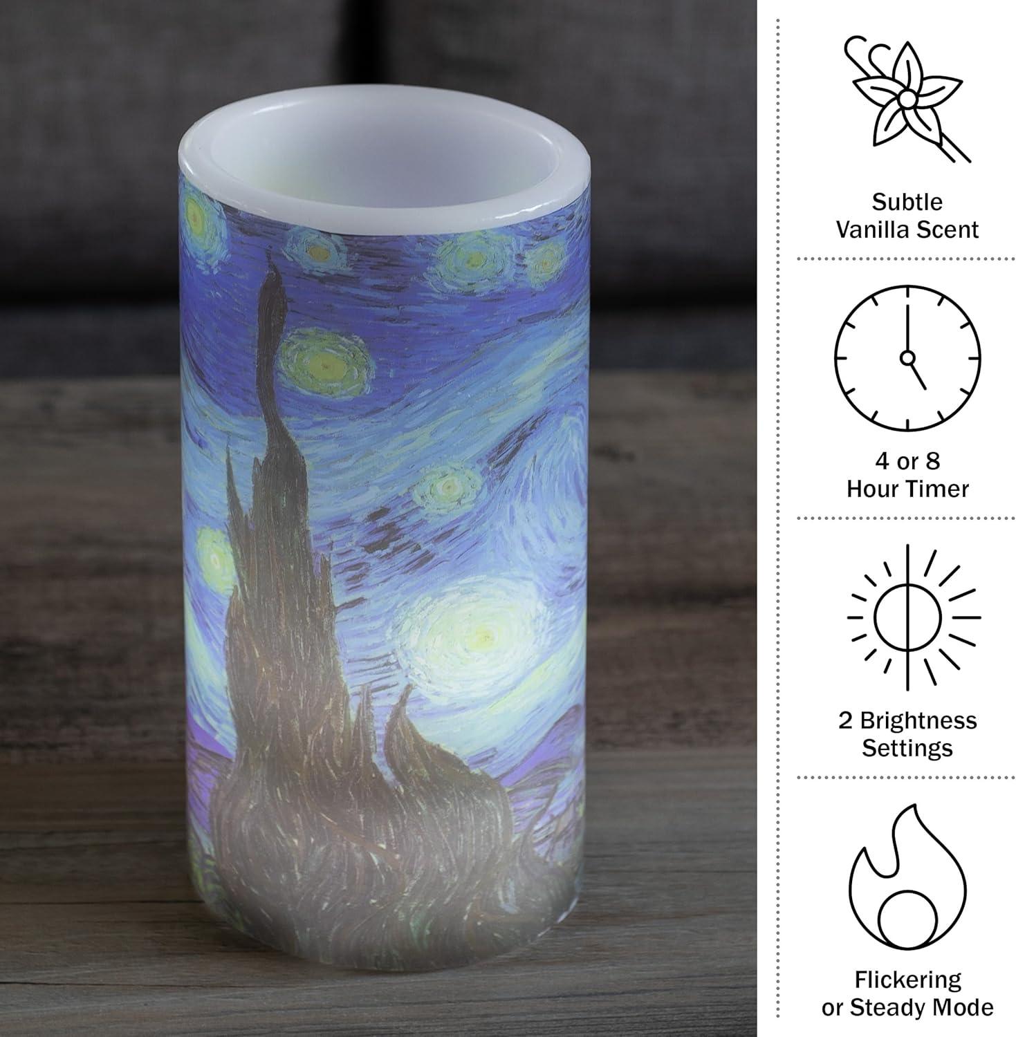 imageLavish Home Flameless Candles Van Gogh Starry Night Battery Operated Candles with Remote and Flickering Light for Home Dcor