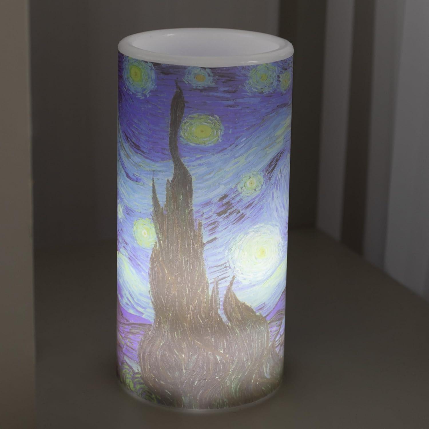 imageLavish Home Flameless Candles Van Gogh Starry Night Battery Operated Candles with Remote and Flickering Light for Home Dcor