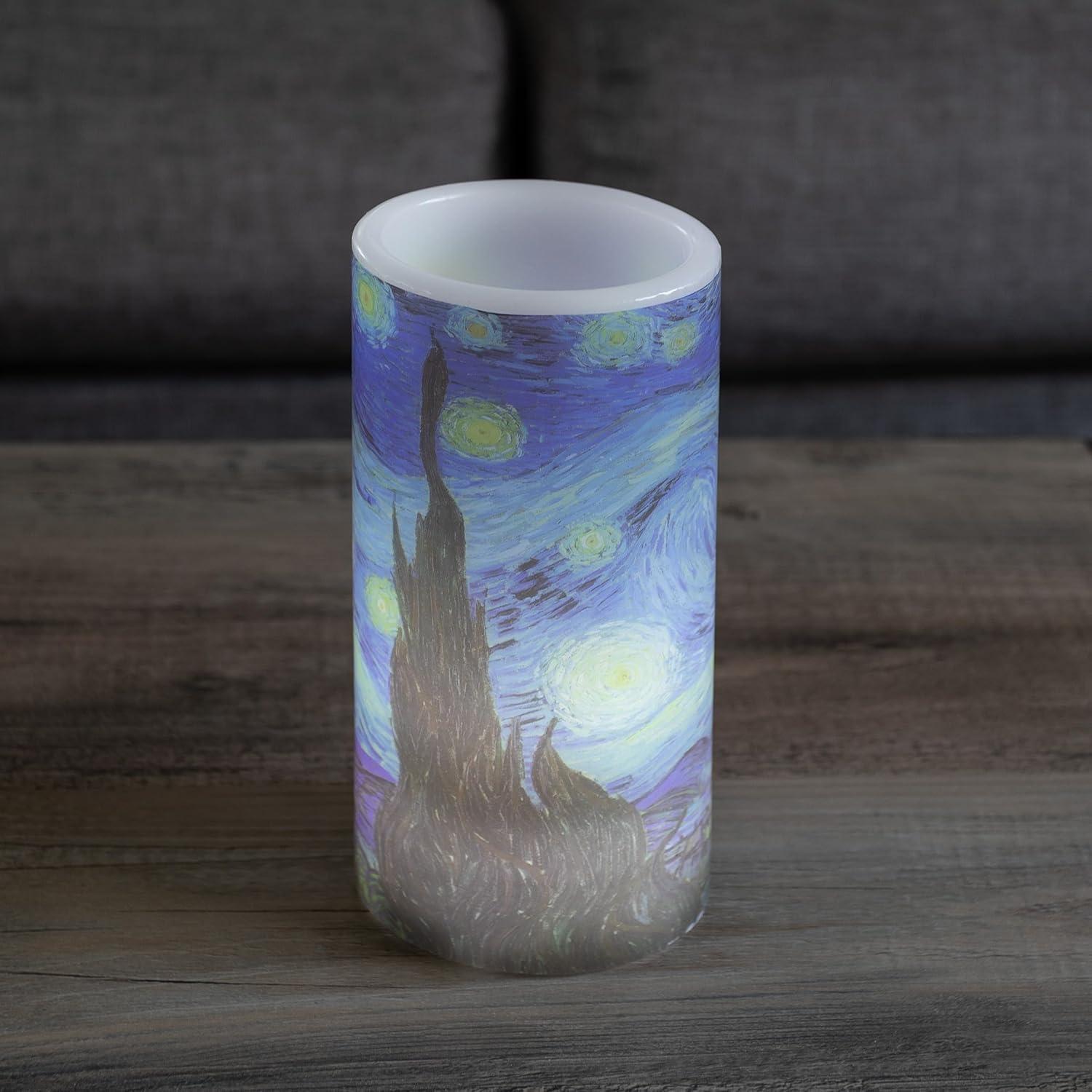 imageLavish Home Flameless Candles Van Gogh Starry Night Battery Operated Candles with Remote and Flickering Light for Home Dcor