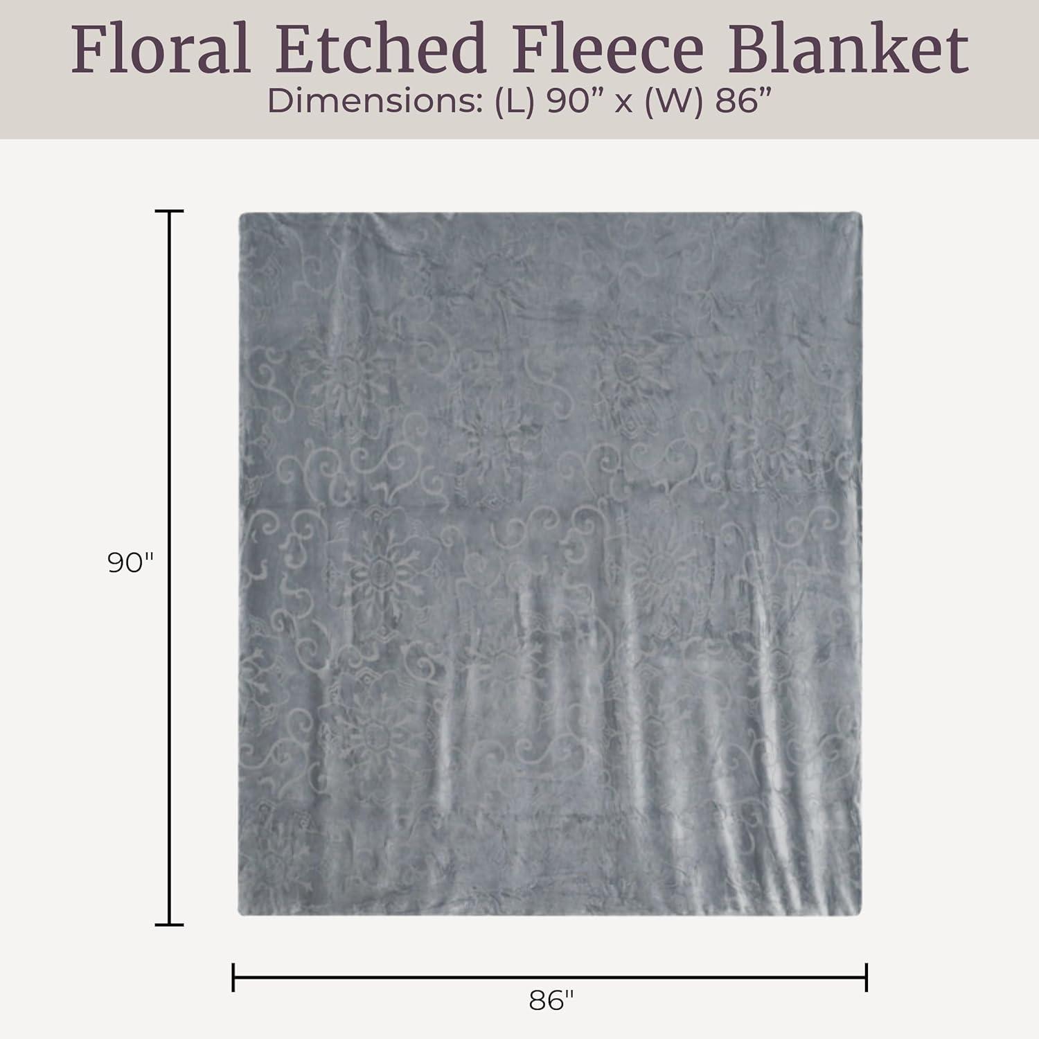 imageLavish Home Floral Etched Fleece Blanket 86x90 MachineWashable Sherpa Throw Soft Blanket Queen Size for Couch Chair or Bed Gray