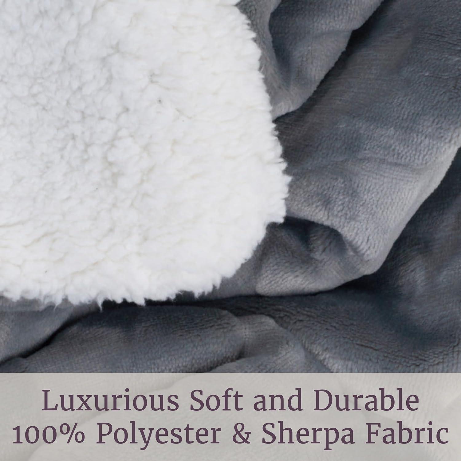 imageLavish Home Floral Etched Fleece Blanket with SherpaFQGrey