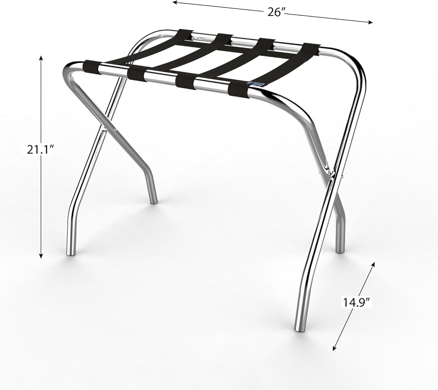 imageLavish Home Folding Luggage Rack Chrome Foldable Suitcase Stand with Black Nylon Straps for Guest Room or Vacation Rentals