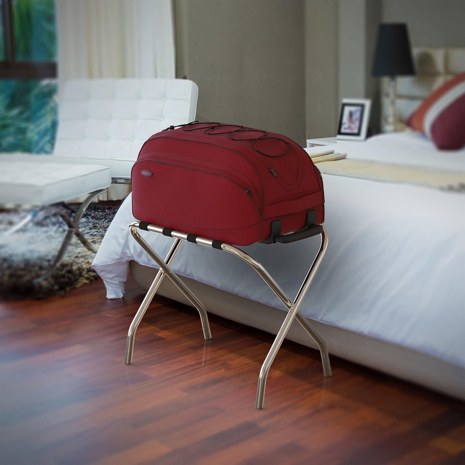 imageLavish Home Folding Luggage Rack Chrome Foldable Suitcase Stand with Black Nylon Straps for Guest Room or Vacation Rentals