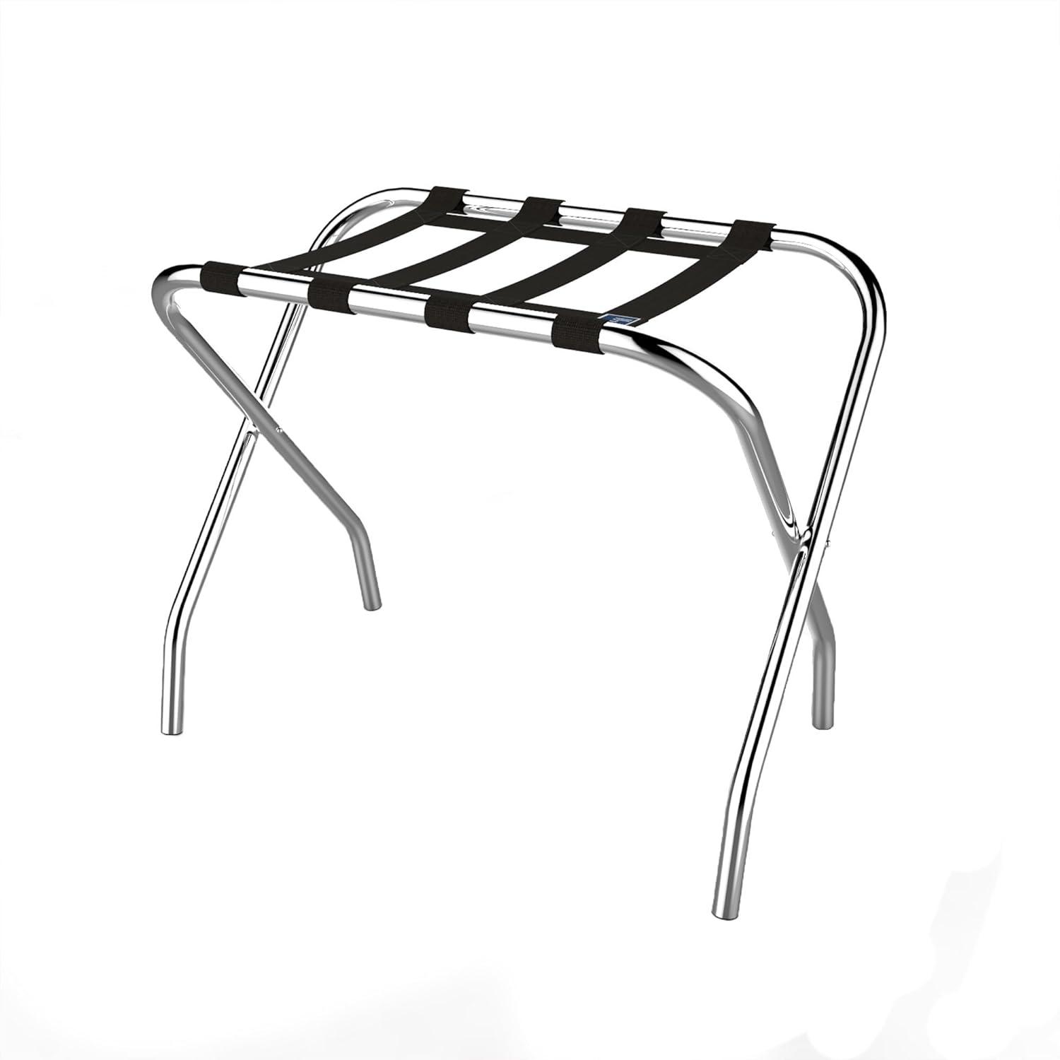 imageLavish Home Folding Luggage Rack Chrome Foldable Suitcase Stand with Black Nylon Straps for Guest Room or Vacation Rentals