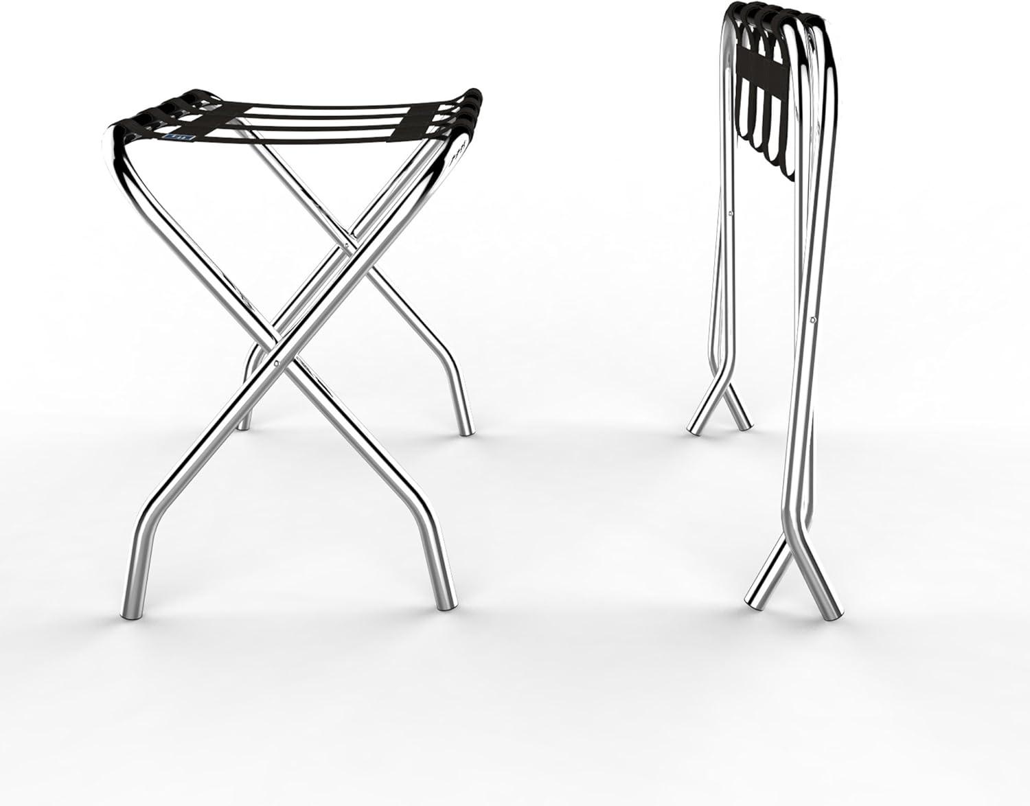 imageLavish Home Folding Luggage Rack Chrome Foldable Suitcase Stand with Black Nylon Straps for Guest Room or Vacation Rentals