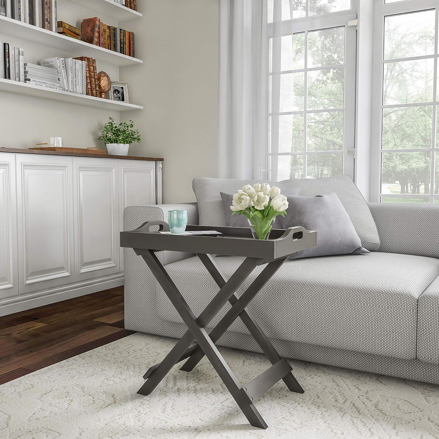 imageLavish Home Folding TV Tray Table Contemporary Side Table with Removable Tray Top for Food Serving Decor or Meals Portable End Furniture for Living Room Bedroom or Home Office Gray