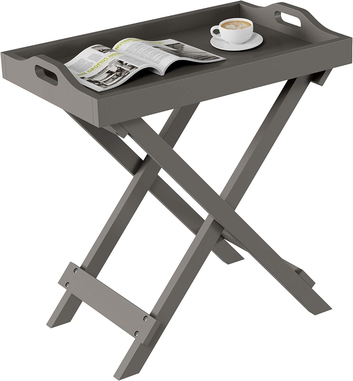 imageLavish Home Folding TV Tray Table Contemporary Side Table with Removable Tray Top for Food Serving Decor or Meals Portable End Furniture for Living Room Bedroom or Home Office Gray