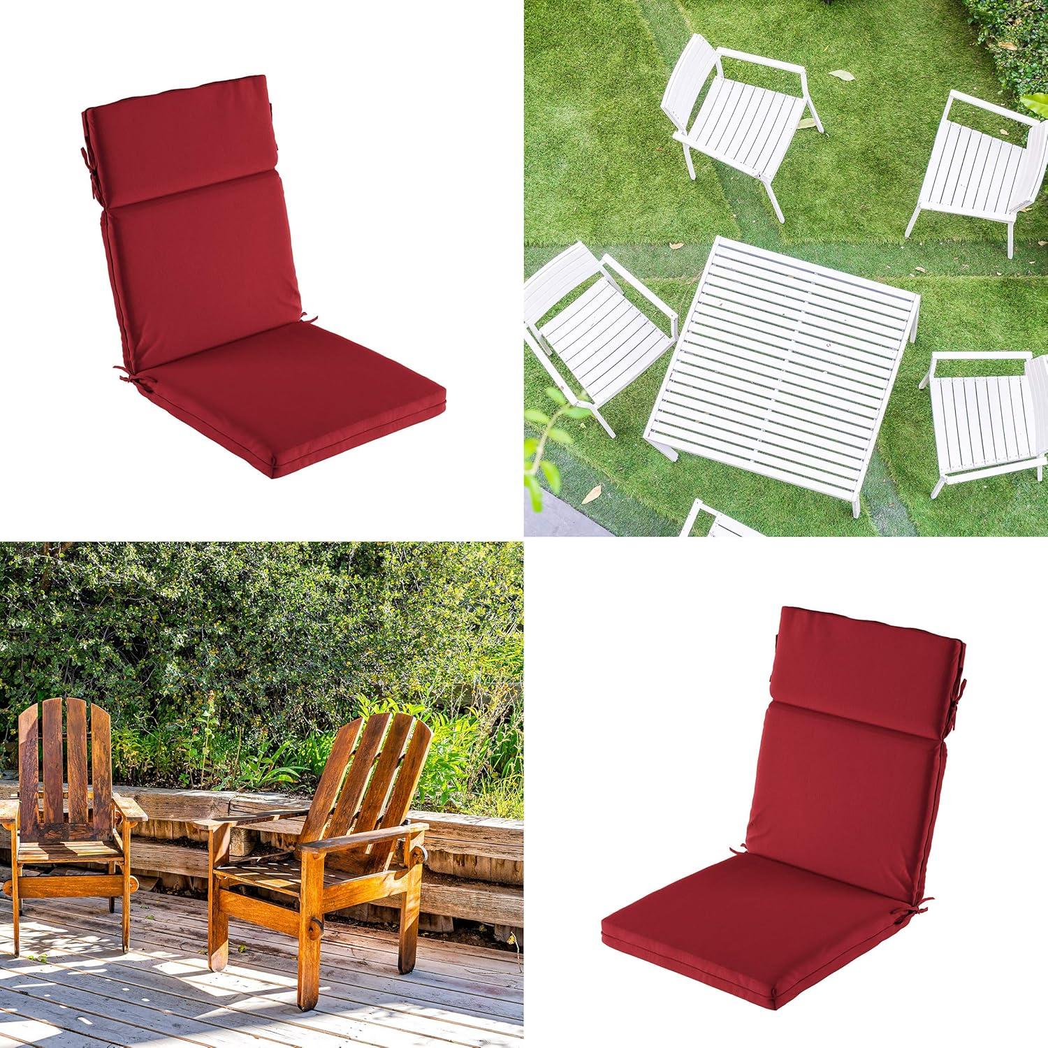 imageLavish Home HighBack Patio Cushion for Outdoor Furniture Adirondack Rocking or Dining Chairs Red Fabric with Piping ampamp Ties by LHC 1 Count Pack of 1Red