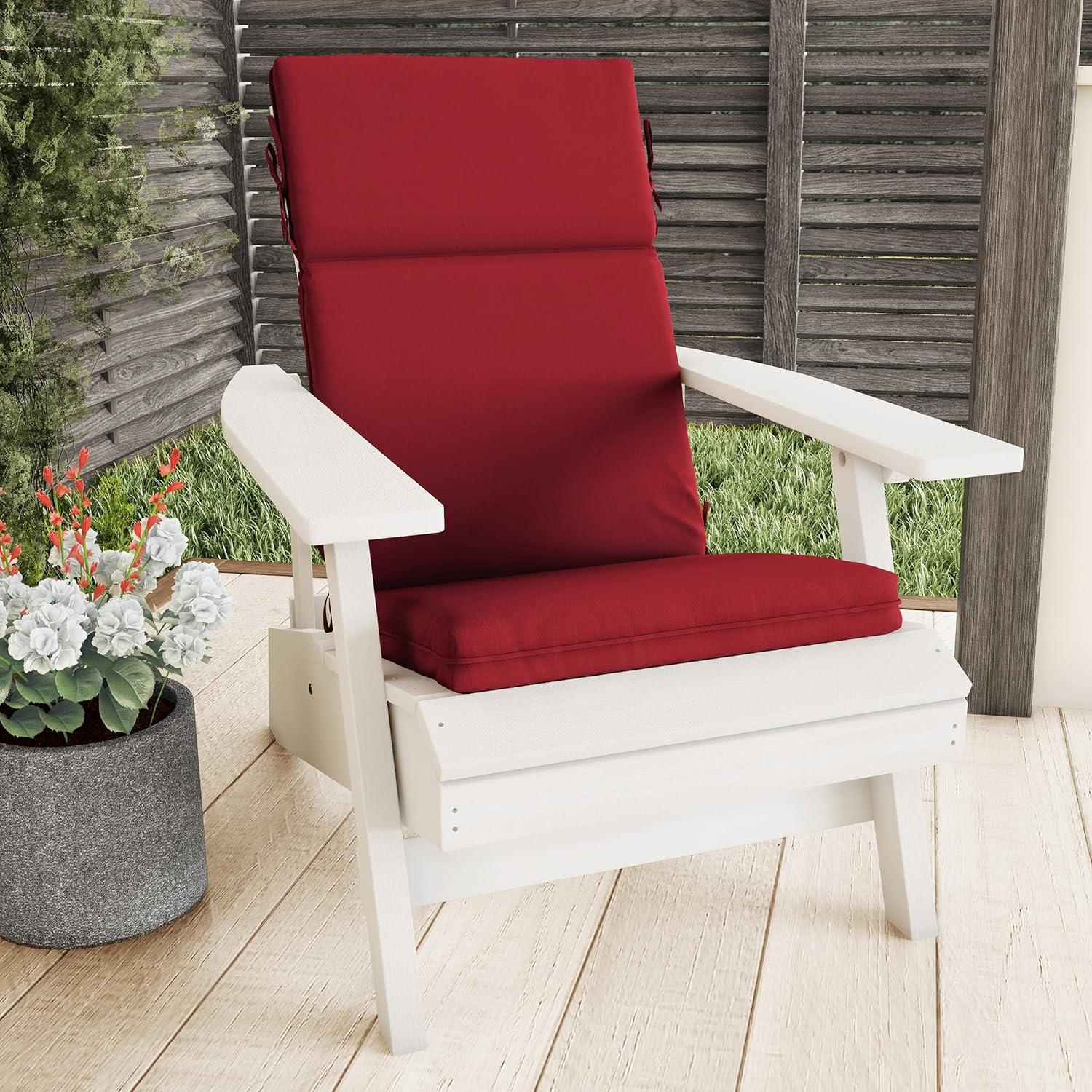 imageLavish Home HighBack Patio Cushion for Outdoor Furniture Adirondack Rocking or Dining Chairs Red Fabric with Piping ampamp Ties by LHC 1 Count Pack of 1Red