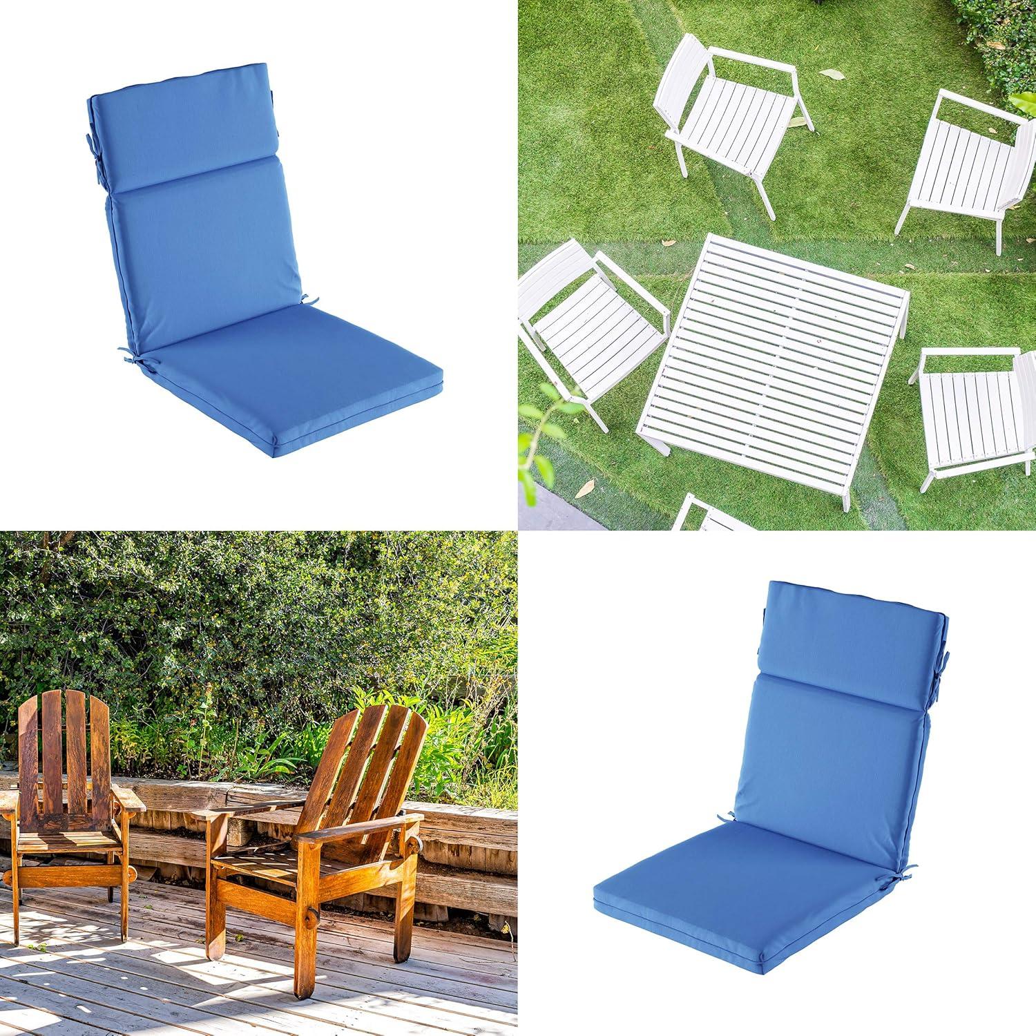 imageLavish Home HighBack Patio Cushion for Outdoor Furniture Adirondack Rocking or Dining Chairs Red Fabric with Piping ampamp Ties by LHC 1 Count Pack of 1Blue