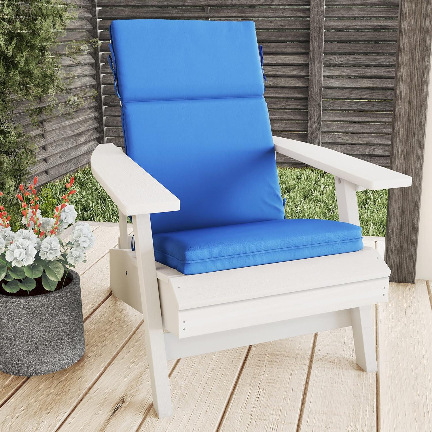 imageLavish Home HighBack Patio Cushion for Outdoor Furniture Adirondack Rocking or Dining Chairs Red Fabric with Piping ampamp Ties by LHC 1 Count Pack of 1Blue