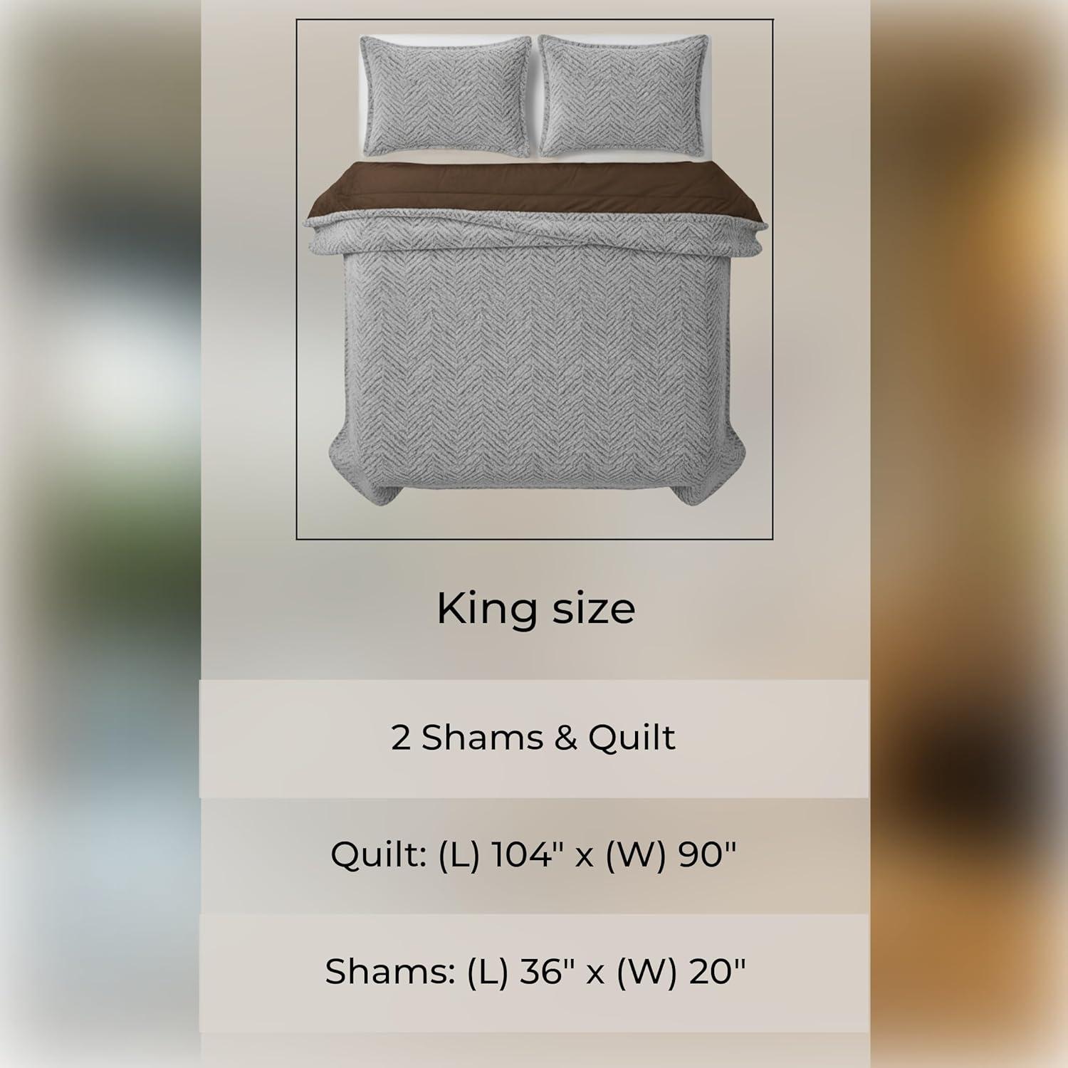 imageLavish Home King Size Comforter Set 3Piece MinkStyle Faux Fur Blanket and 2 Shams Cozy MachineWashable King Bedding Set GreyChocolateBlack