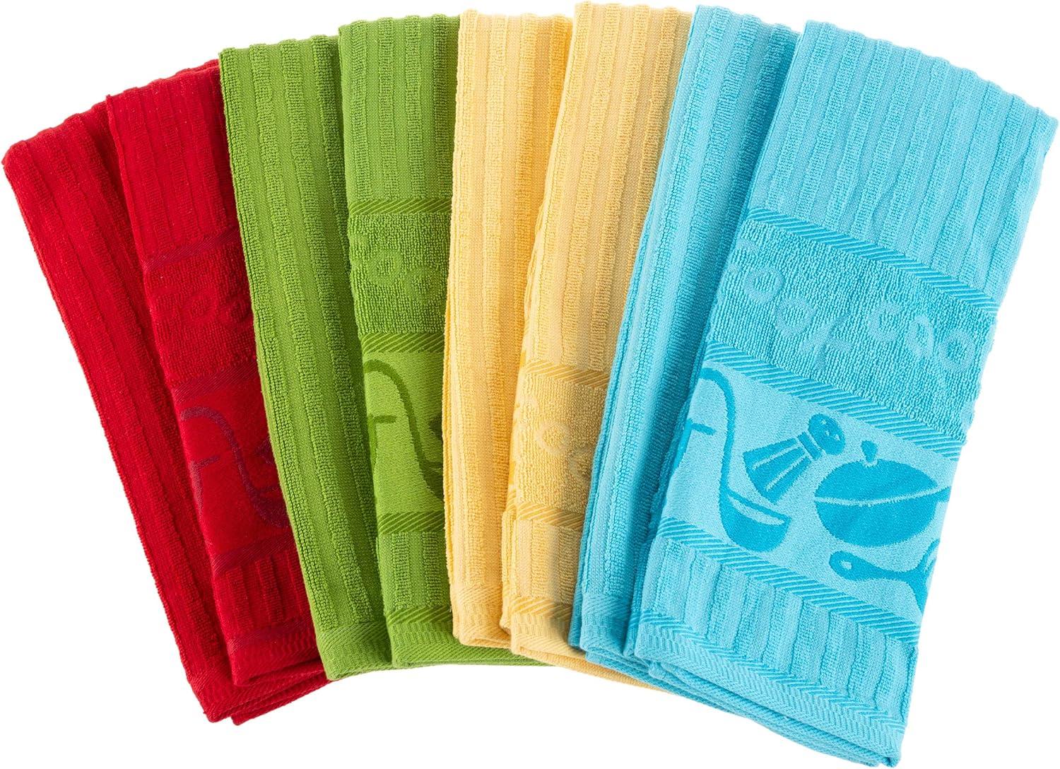 imageLavish Home Kitchen Dish Towels Set of 816 x28 Absorbent 100 Cotton Hand TowelKitchen Icon Design in 4 Colors ampamp 4 Solid Dishtowels for Drying