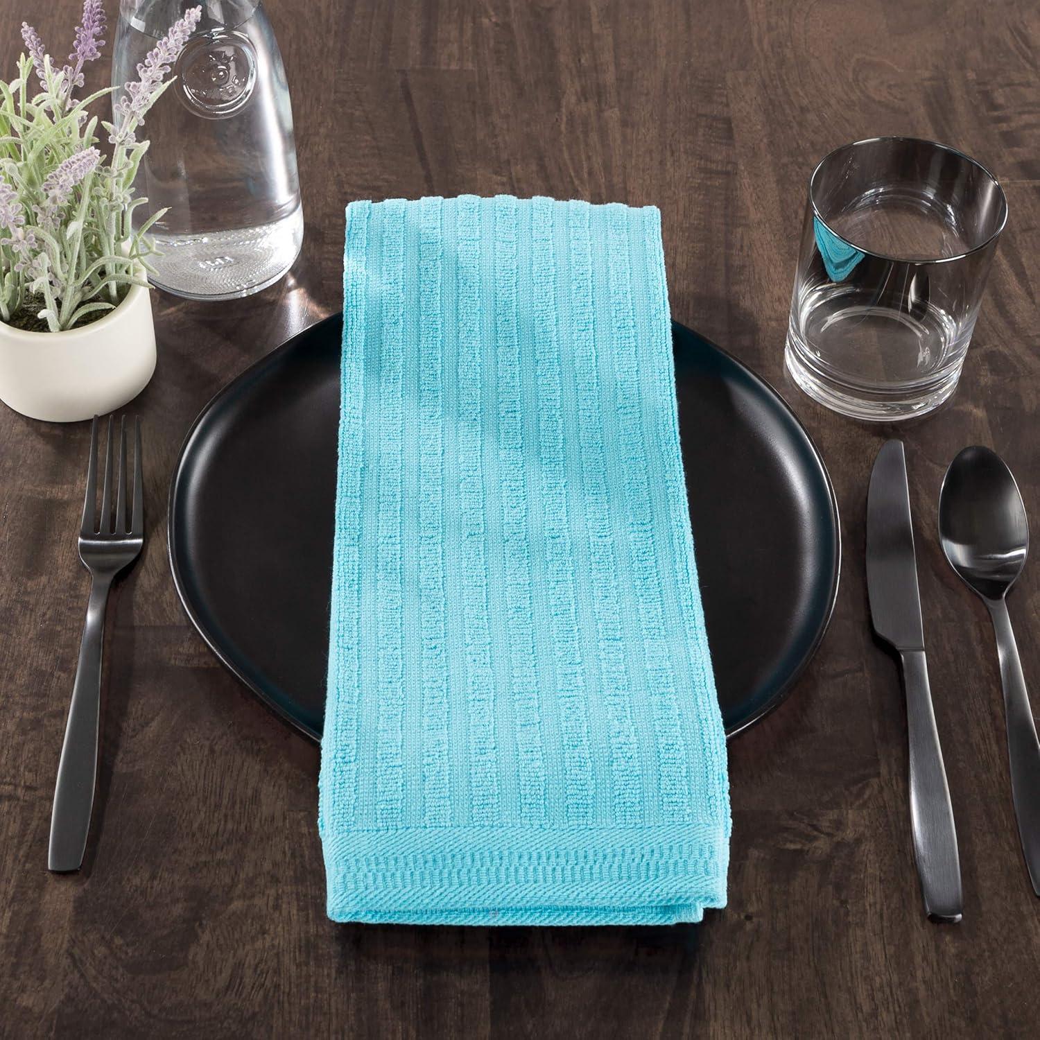 imageLavish Home Kitchen Dish Towels Set of 816 x28 Absorbent 100 Cotton Hand TowelKitchen Icon Design in 4 Colors ampamp 4 Solid Dishtowels for Drying