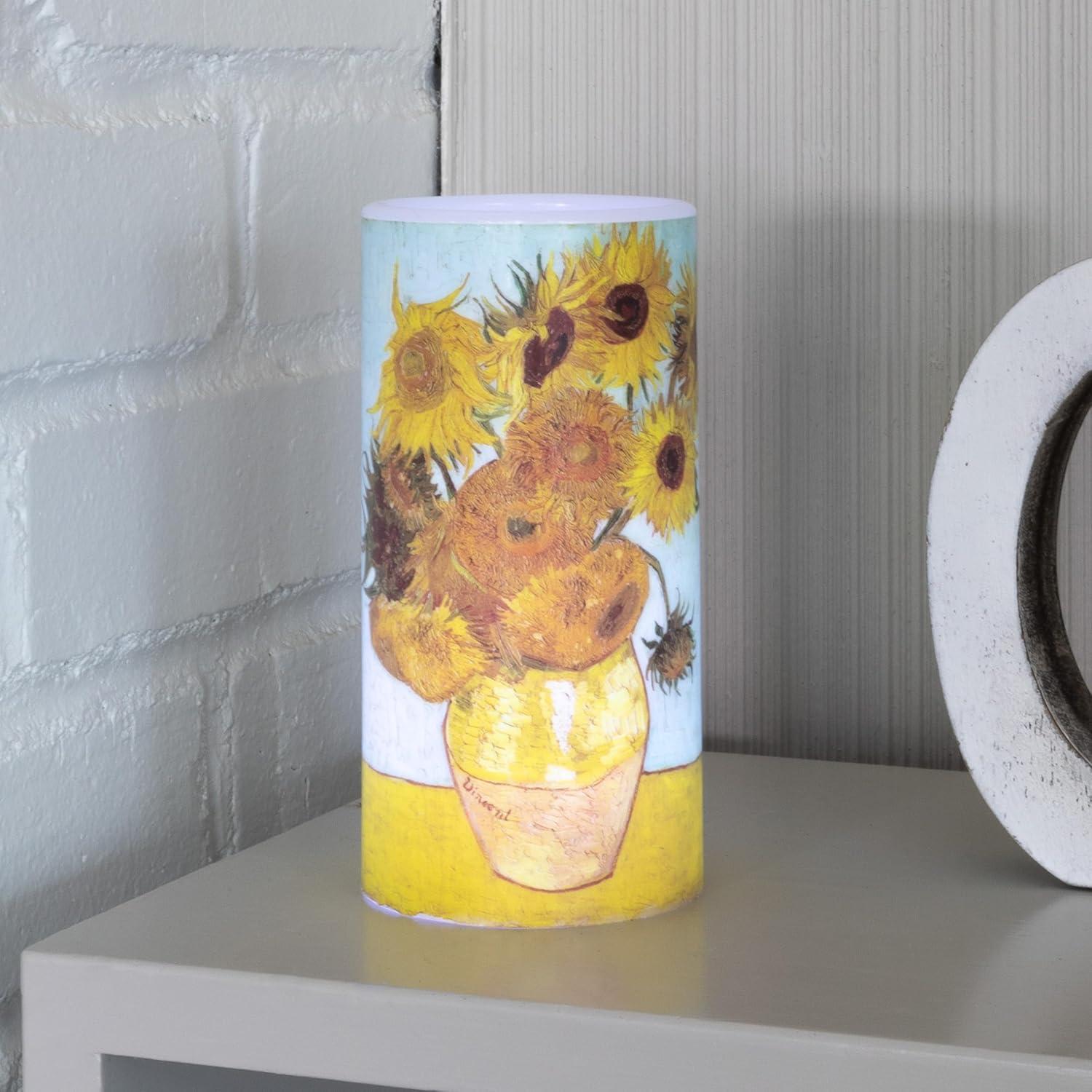 imageLavish Home LED Candle with Remote Van Gogh Sunflowers Battery Operated Candle with Realistic Flickering Light Flameless Candles for Home Dcor 6quot