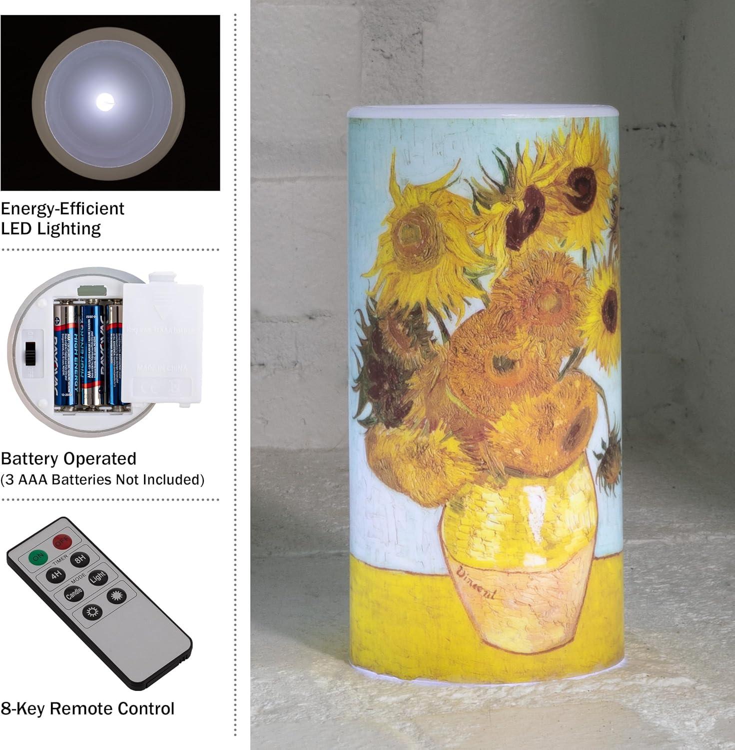 imageLavish Home LED Candle with Remote Van Gogh Sunflowers Battery Operated Candle with Realistic Flickering Light Flameless Candles for Home Dcor 6quot