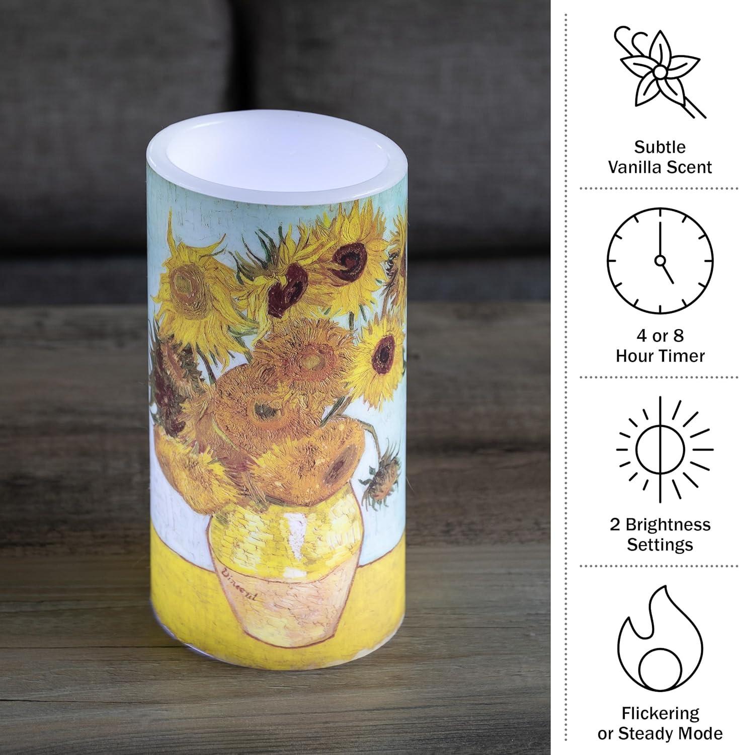 imageLavish Home LED Candle with Remote Van Gogh Sunflowers Battery Operated Candle with Realistic Flickering Light Flameless Candles for Home Dcor 6quot