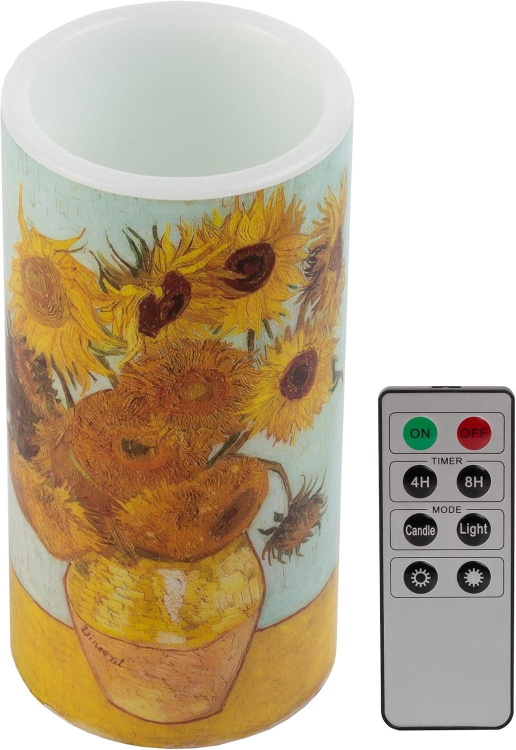 imageLavish Home LED Candle with Remote Van Gogh Sunflowers Battery Operated Candle with Realistic Flickering Light Flameless Candles for Home Dcor 6quot
