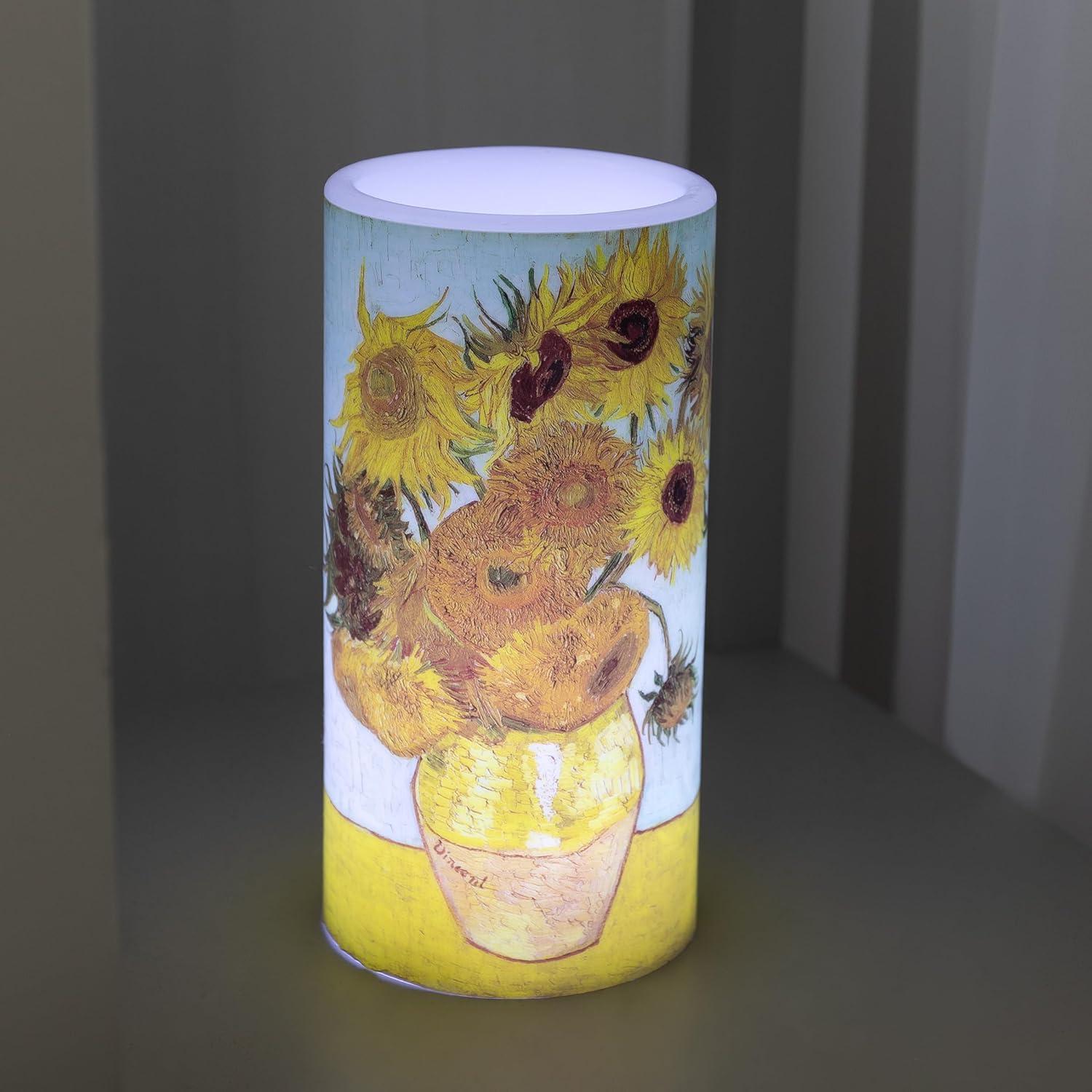 imageLavish Home LED Candle with Remote Van Gogh Sunflowers Battery Operated Candle with Realistic Flickering Light Flameless Candles for Home Dcor 6quot